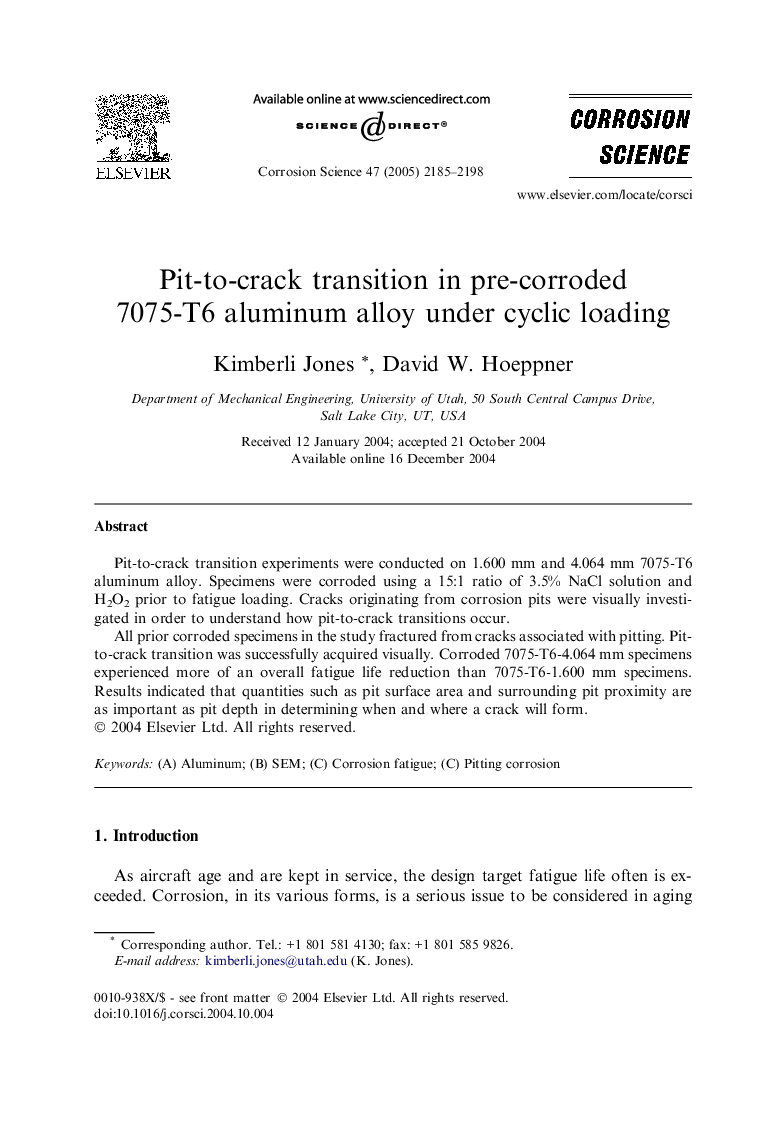 Pit-to-crack transition in pre-corroded 7075-T6 aluminum alloy under cyclic loading