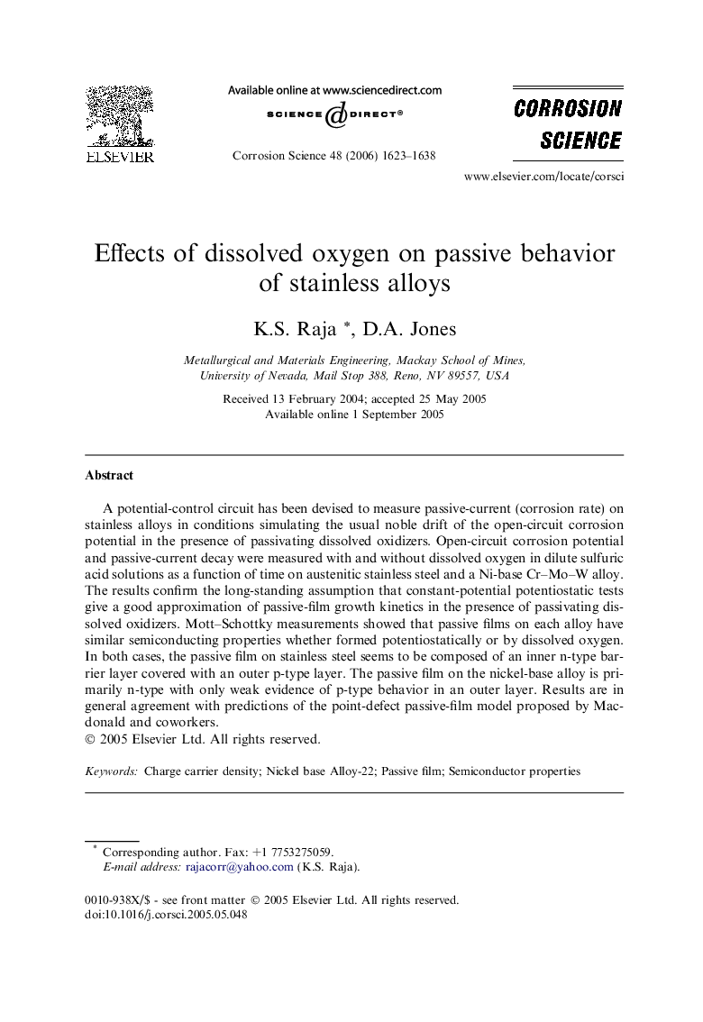 Effects of dissolved oxygen on passive behavior of stainless alloys