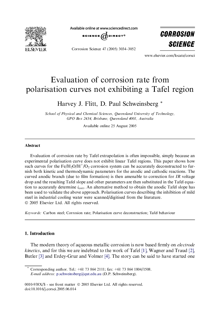 Evaluation of corrosion rate from polarisation curves not exhibiting a Tafel region
