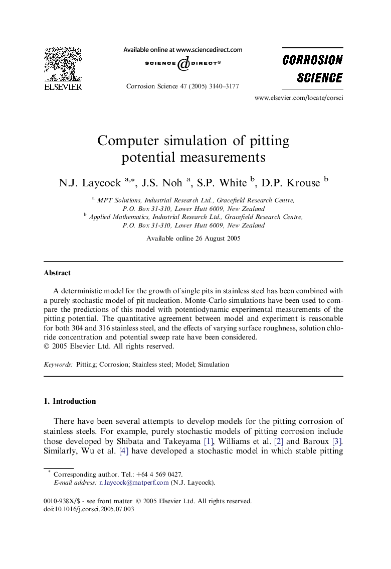 Computer simulation of pitting potential measurements