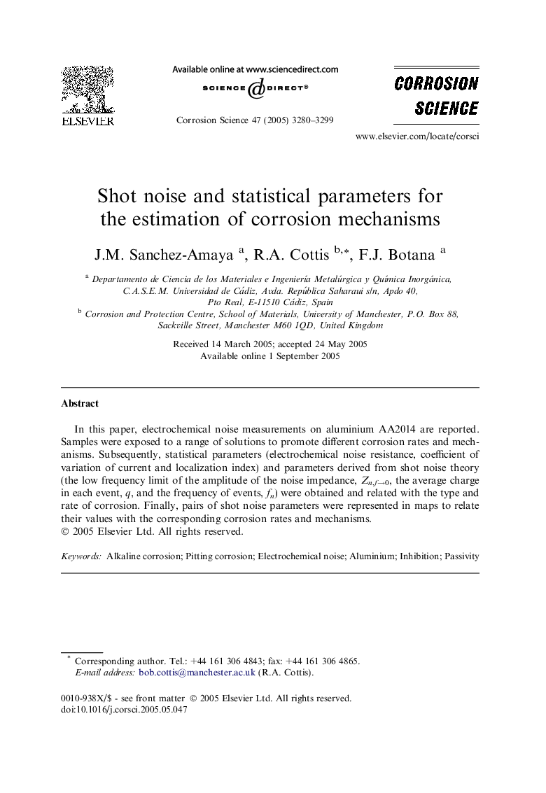 Shot noise and statistical parameters for the estimation of corrosion mechanisms