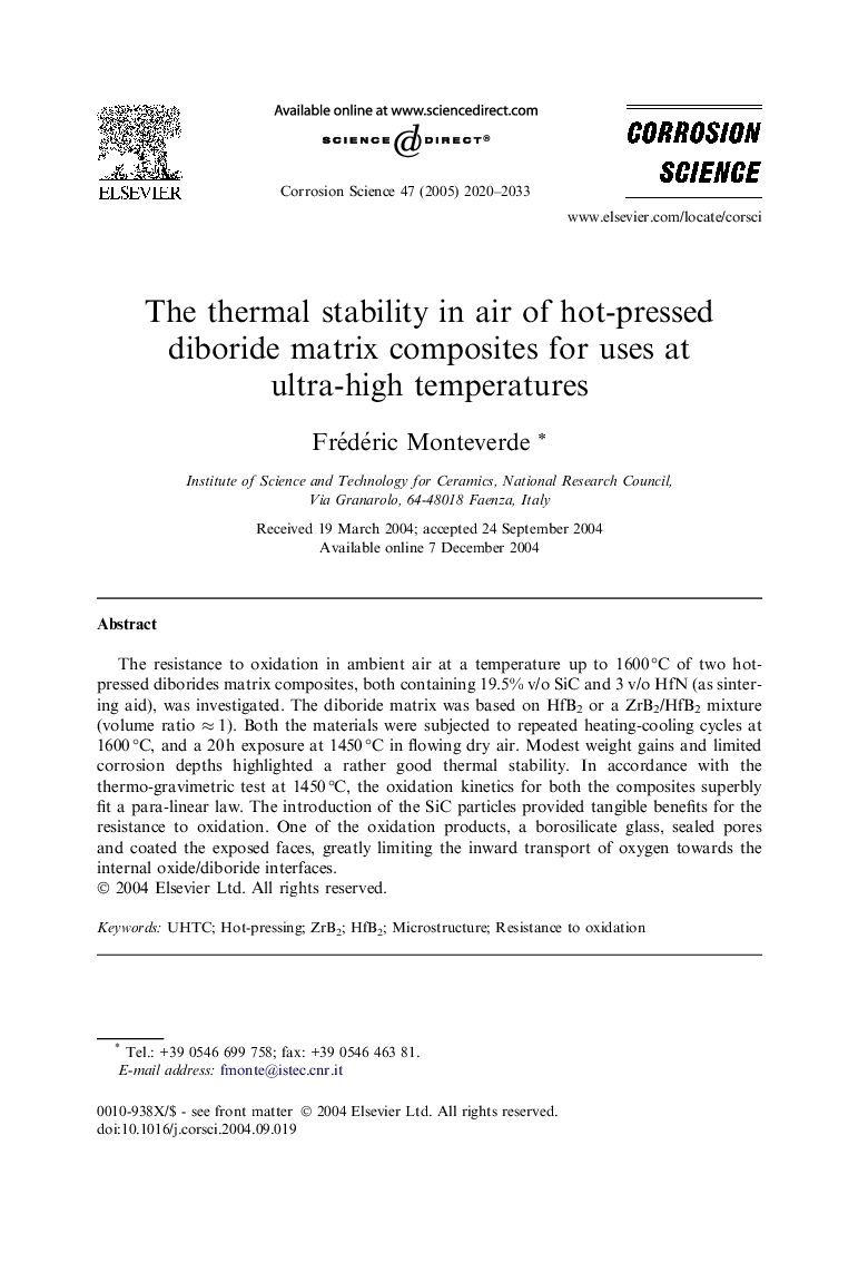 The thermal stability in air of hot-pressed diboride matrix composites for uses at ultra-high temperatures