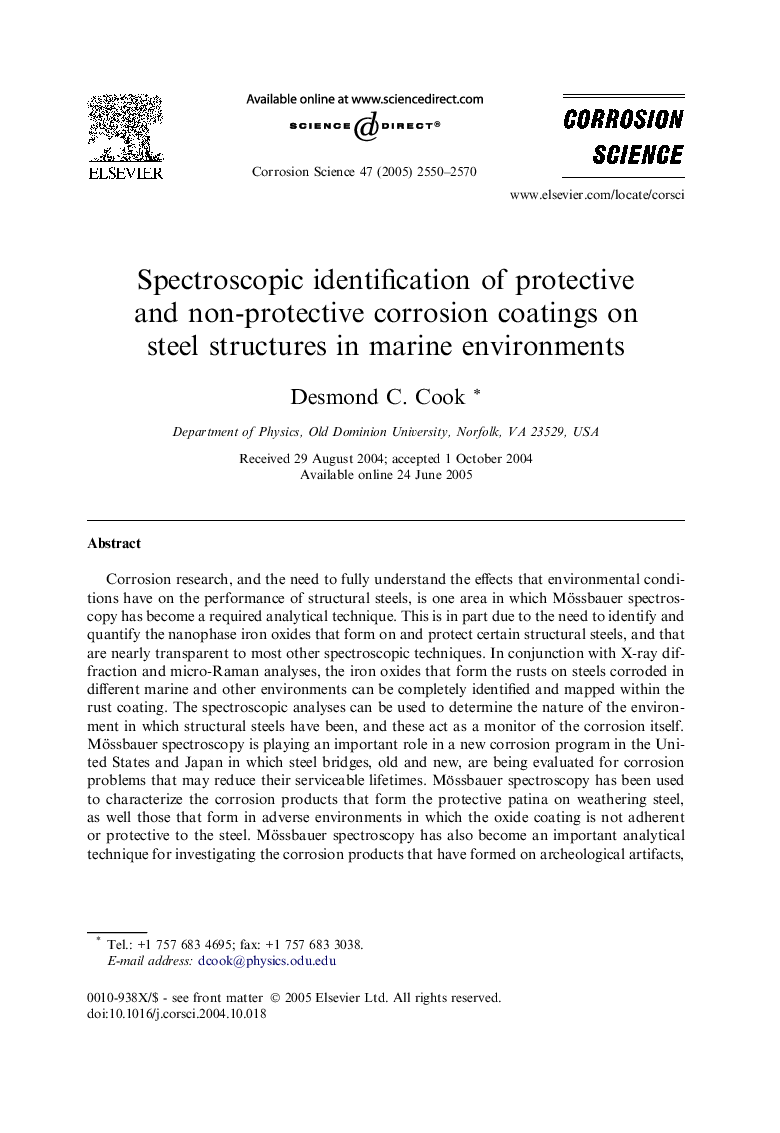 Spectroscopic identification of protective and non-protective corrosion coatings on steel structures in marine environments