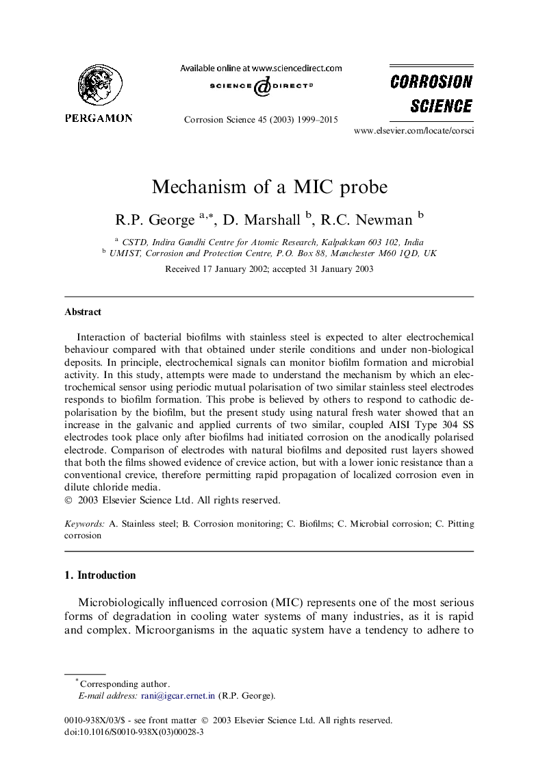 Mechanism of a MIC probe