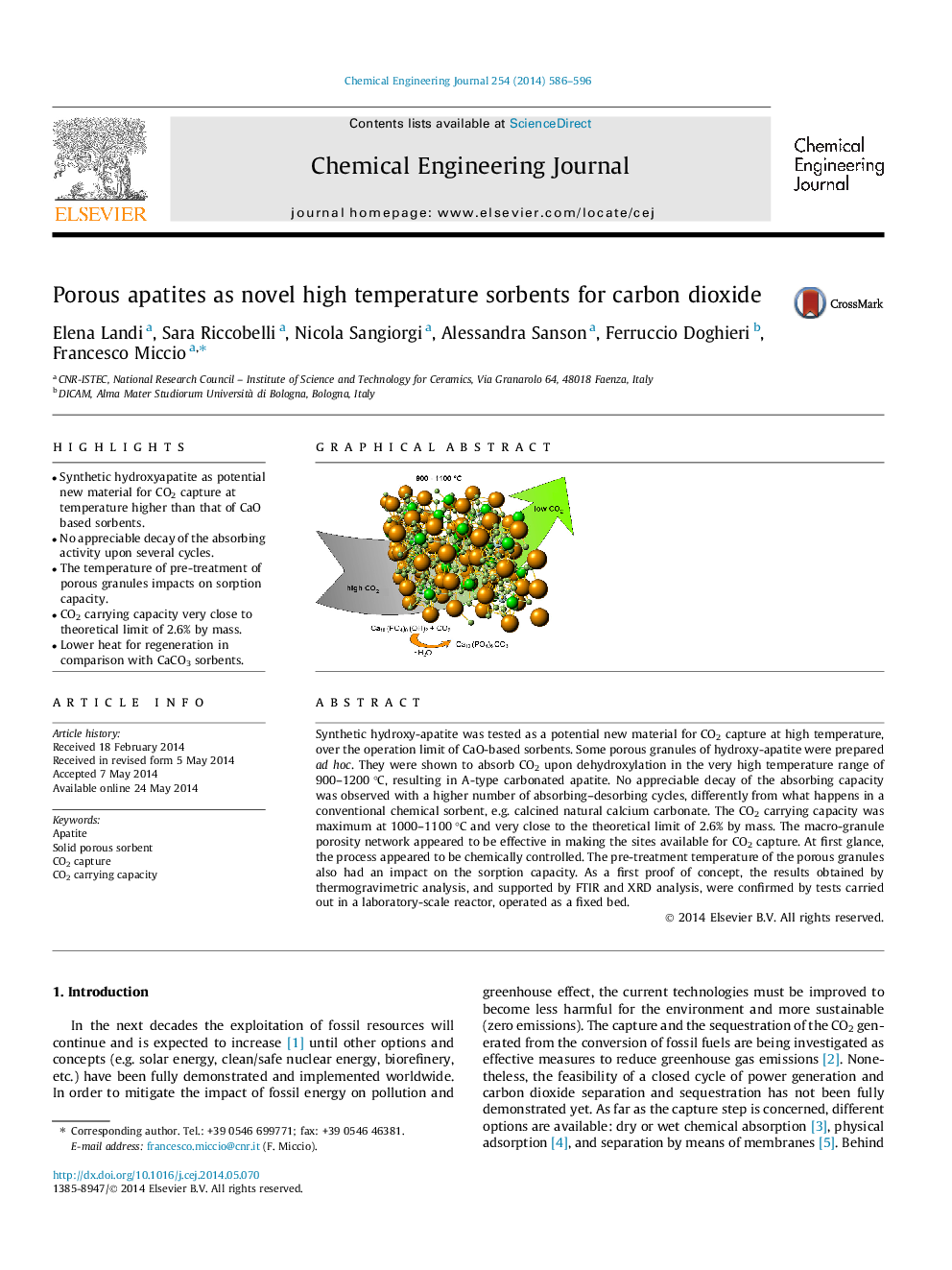 Porous apatites as novel high temperature sorbents for carbon dioxide