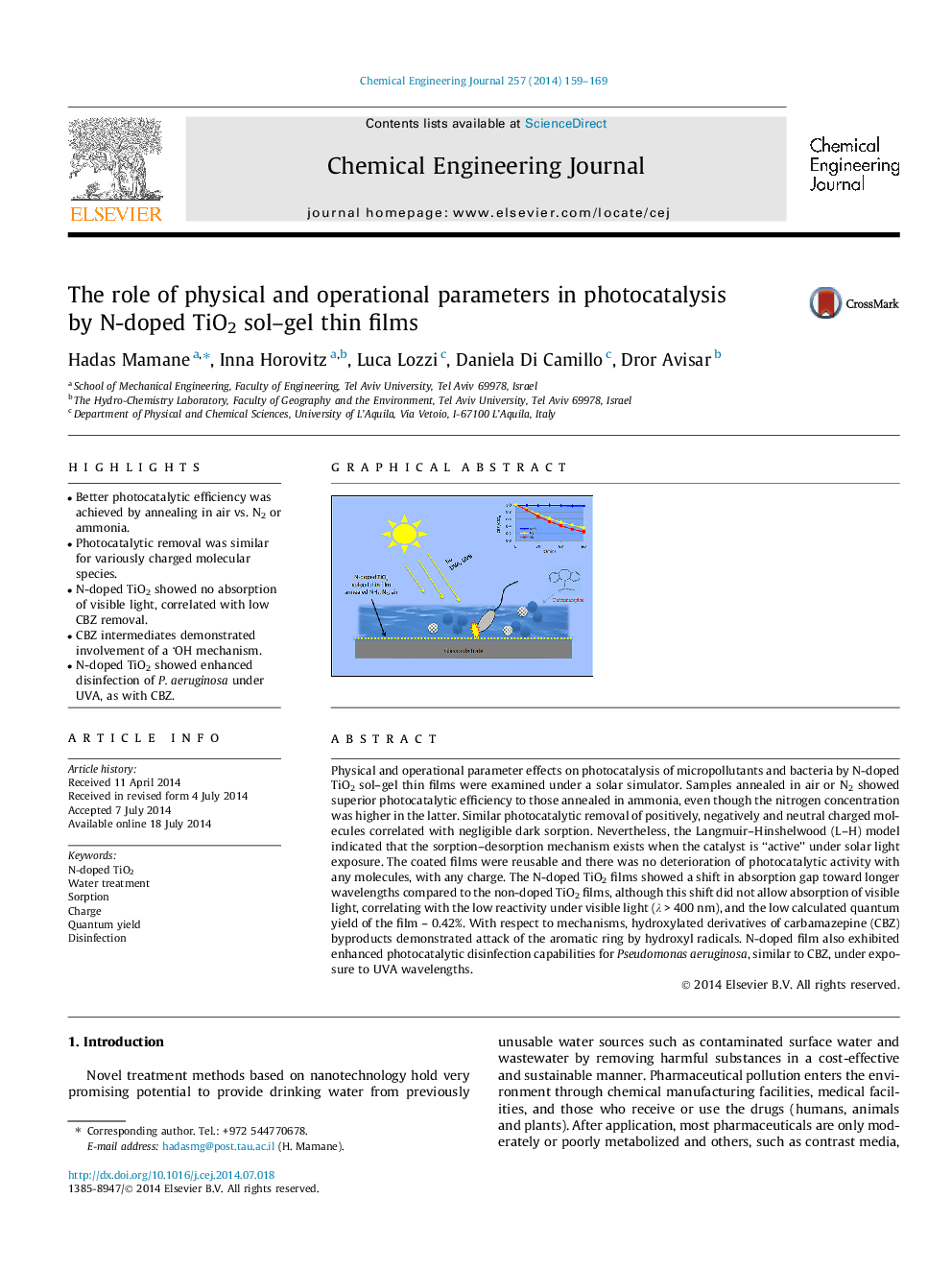 The role of physical and operational parameters in photocatalysis by N-doped TiO2 sol–gel thin films