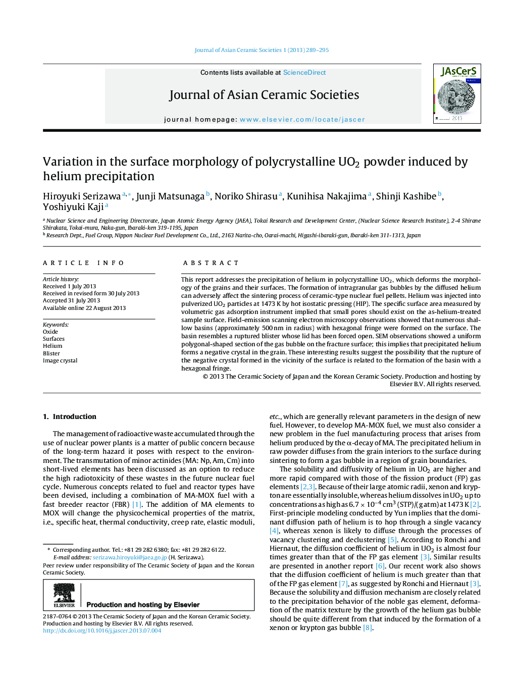 Variation in the surface morphology of polycrystalline UO2 powder induced by helium precipitation 