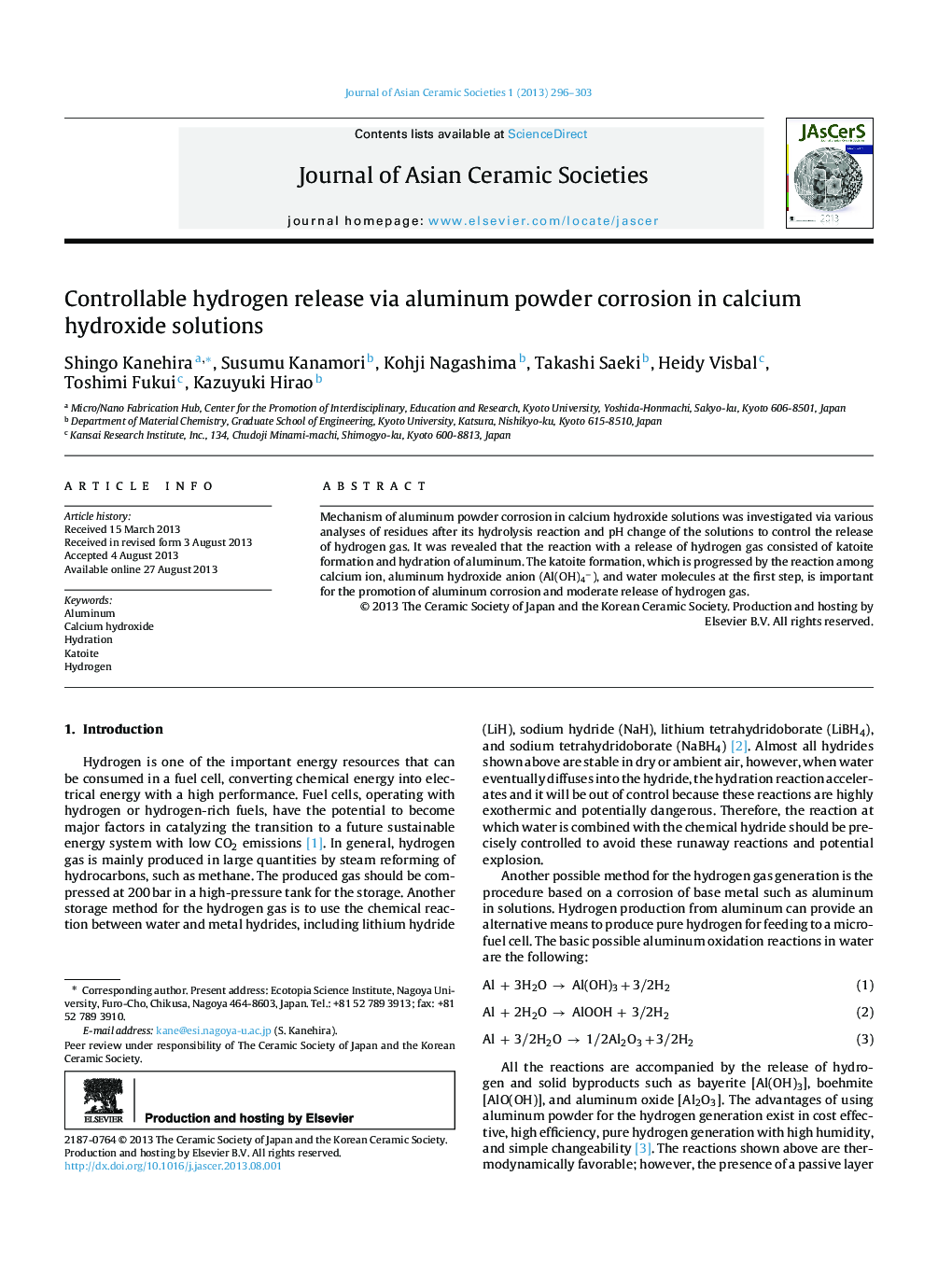 Controllable hydrogen release via aluminum powder corrosion in calcium hydroxide solutions 