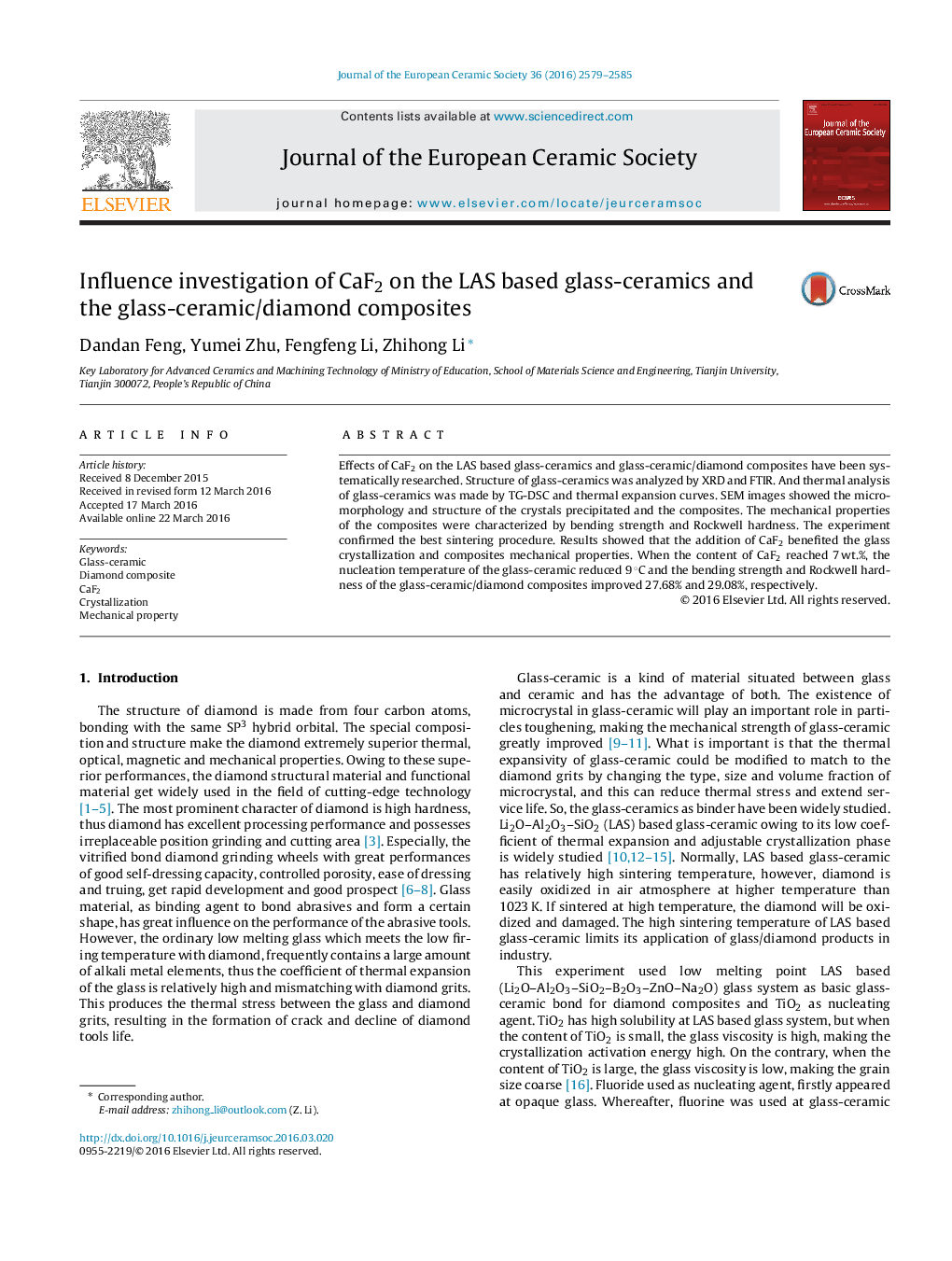 Influence investigation of CaF2 on the LAS based glass-ceramics and the glass-ceramic/diamond composites