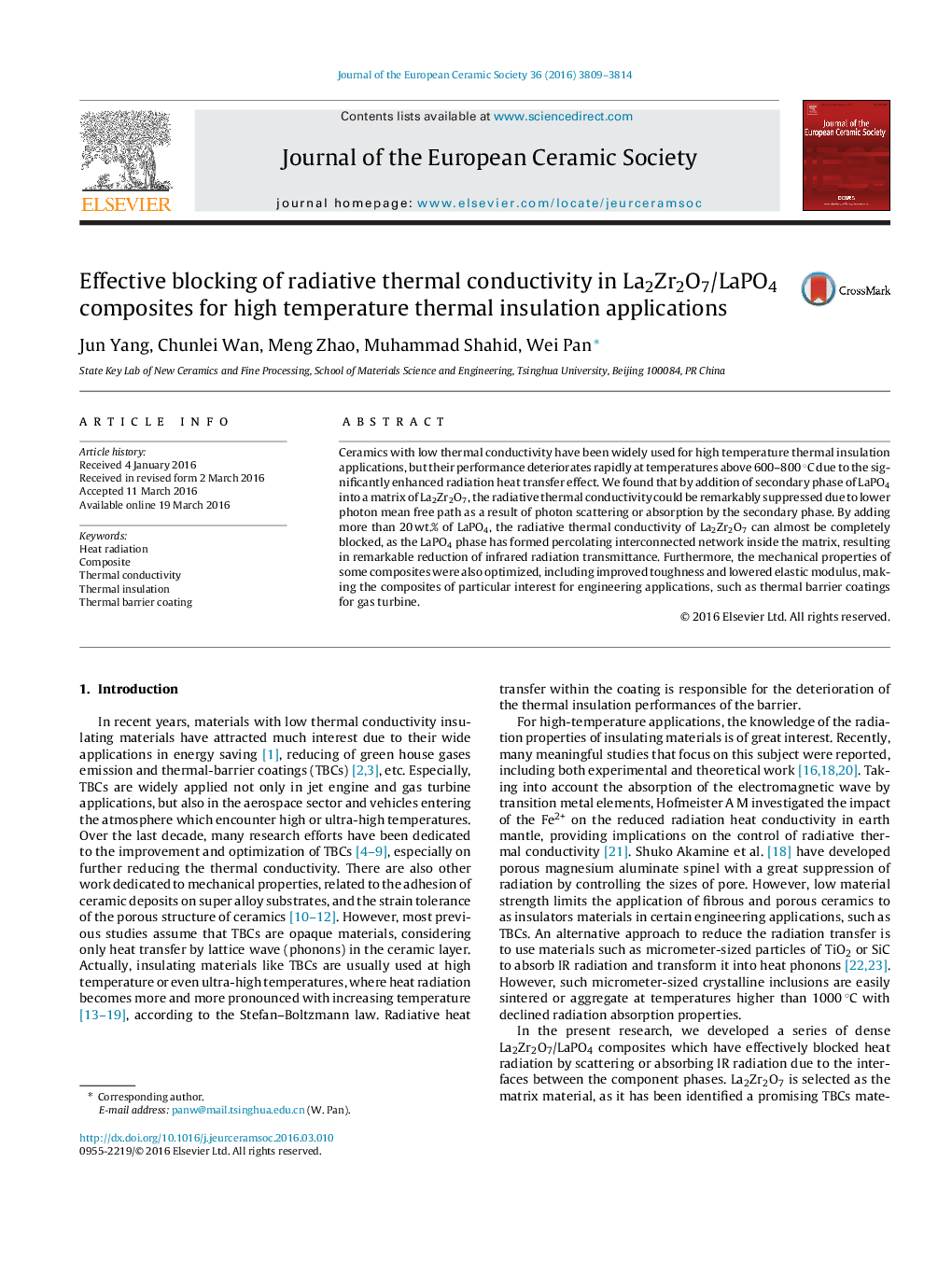 Effective blocking of radiative thermal conductivity in La2Zr2O7/LaPO4 composites for high temperature thermal insulation applications