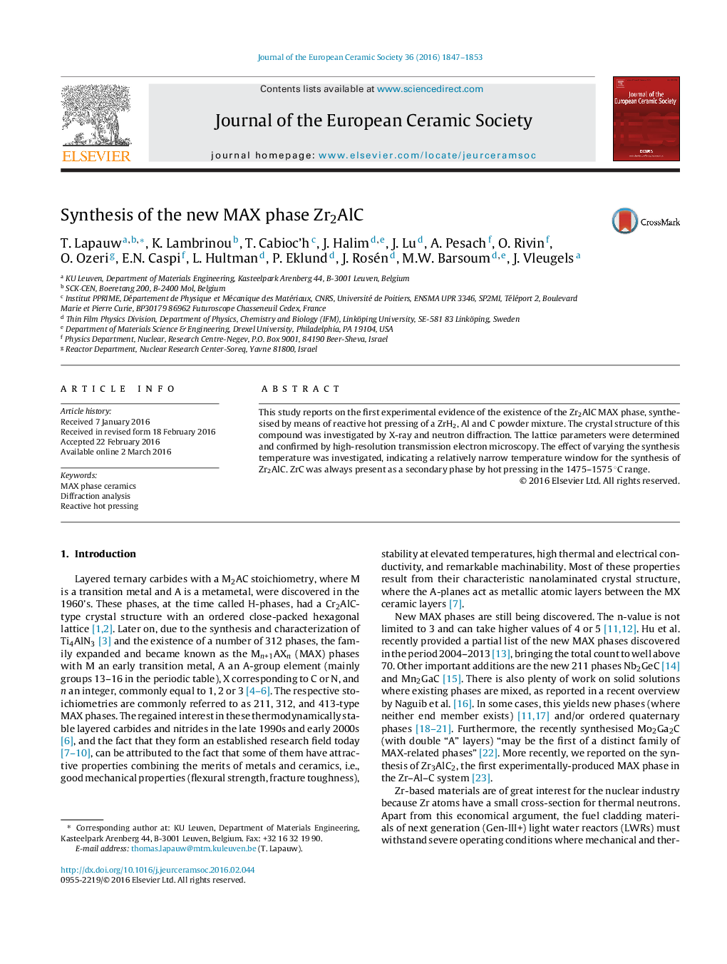 Synthesis of the new MAX phase Zr2AlC