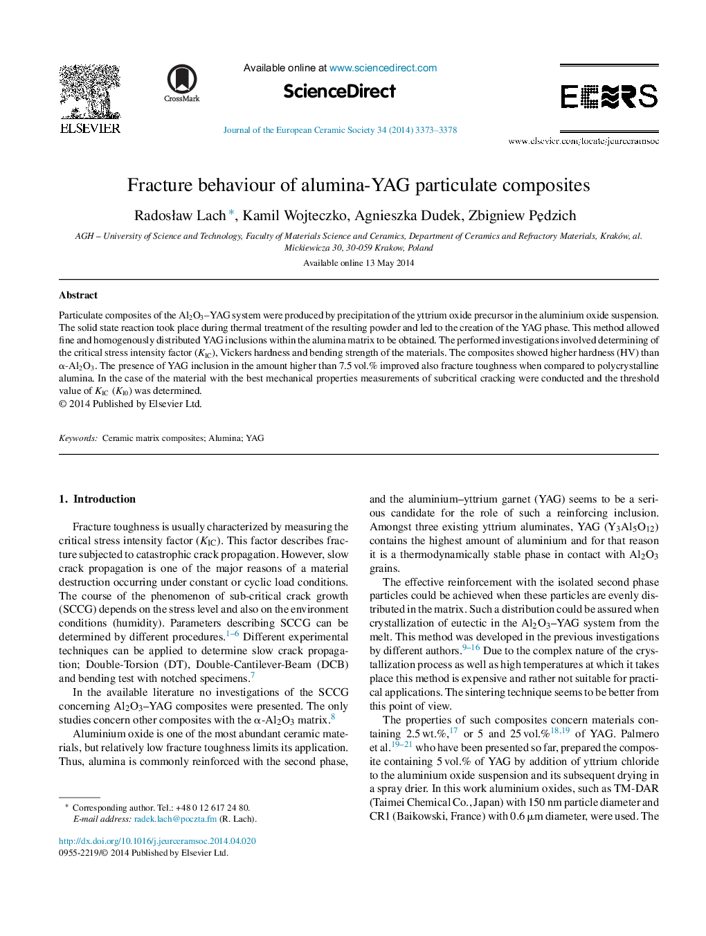 Fracture behaviour of alumina-YAG particulate composites