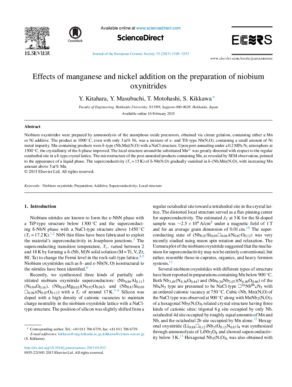 Effects of manganese and nickel addition on the preparation of niobium oxynitrides