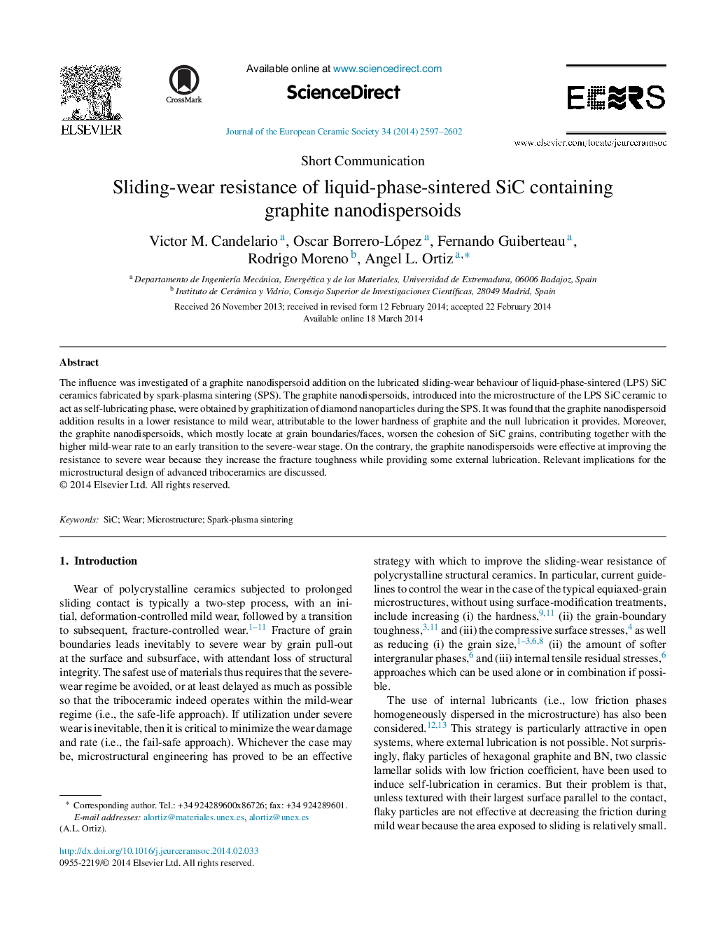 Sliding-wear resistance of liquid-phase-sintered SiC containing graphite nanodispersoids