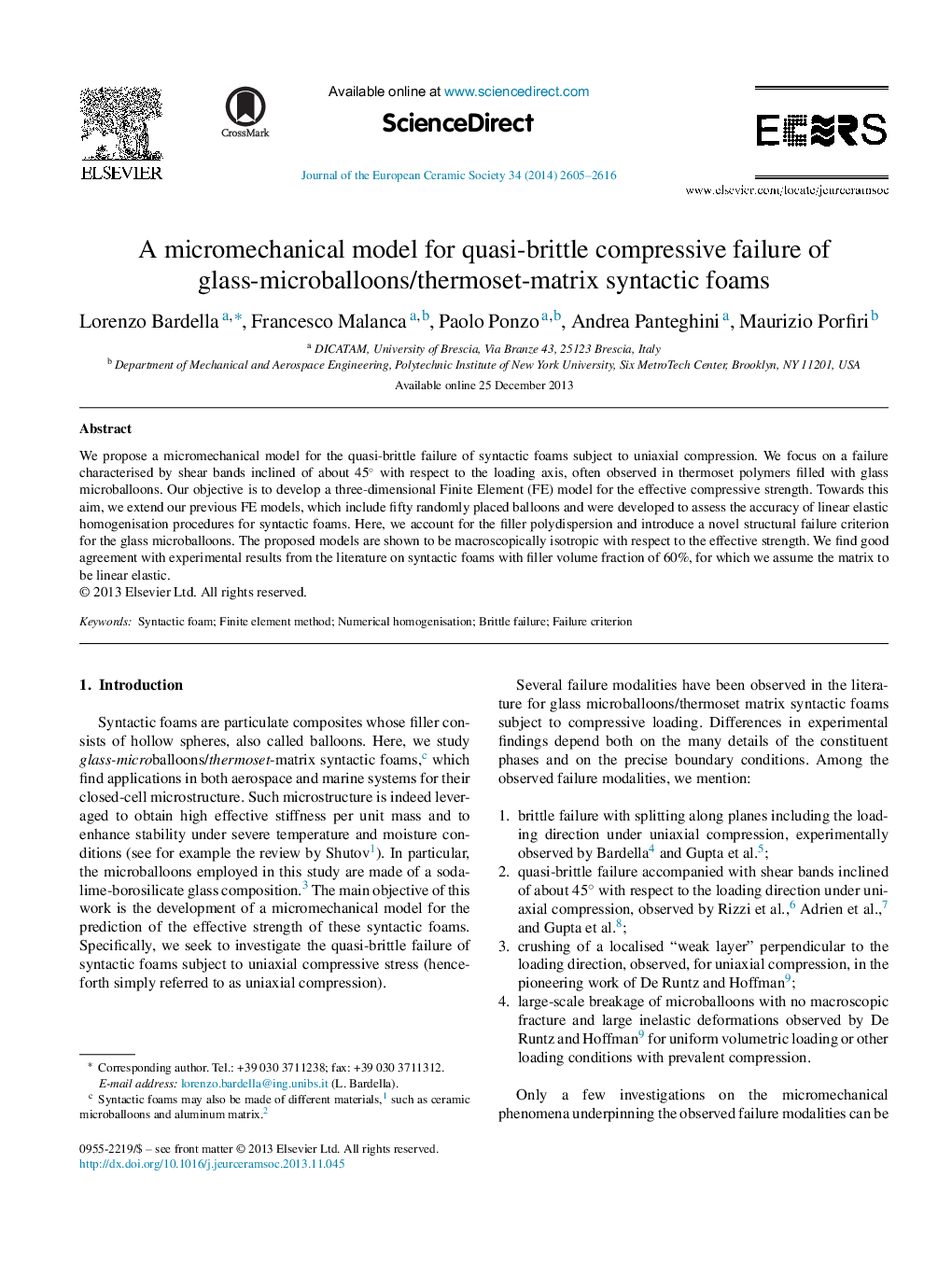 A micromechanical model for quasi-brittle compressive failure of glass-microballoons/thermoset-matrix syntactic foams