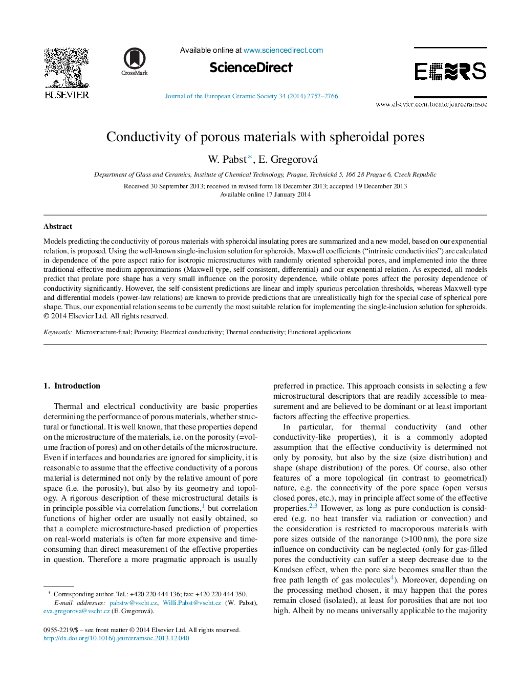 Conductivity of porous materials with spheroidal pores