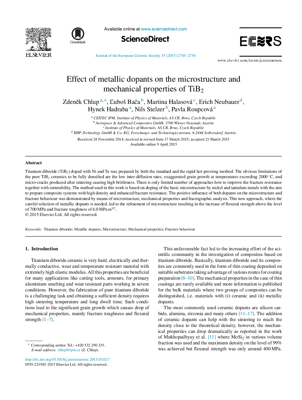 Effect of metallic dopants on the microstructure and mechanical properties of TiB2