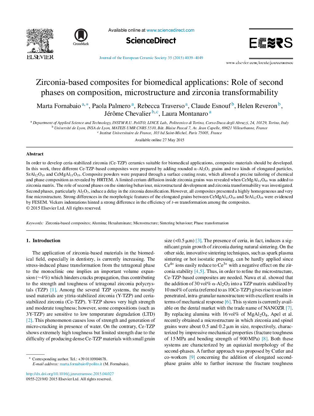 Zirconia-based composites for biomedical applications: Role of second phases on composition, microstructure and zirconia transformability