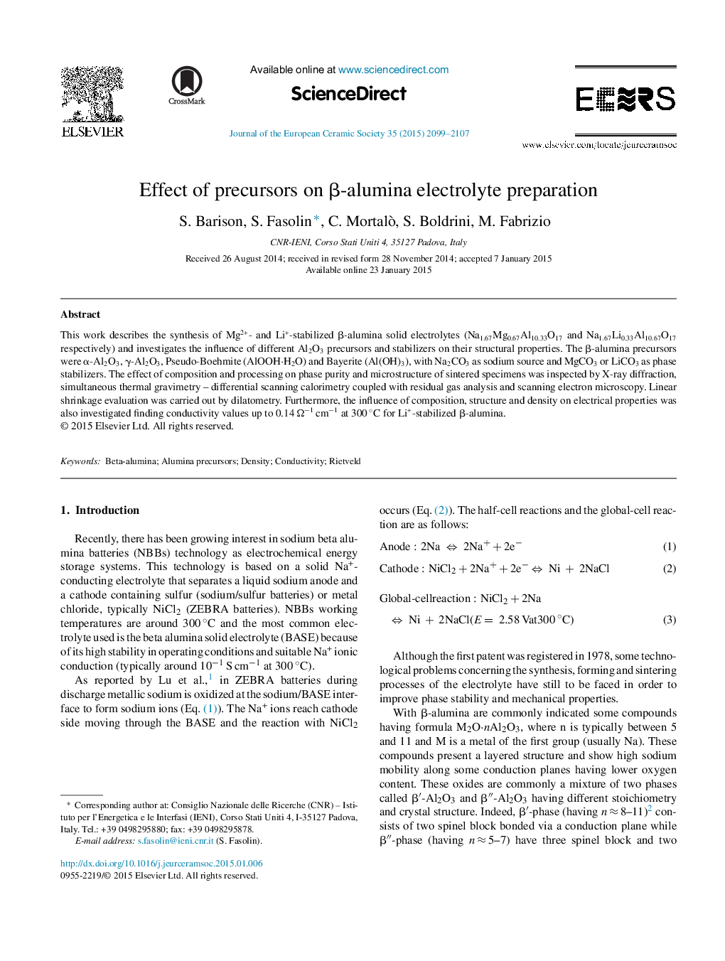 Effect of precursors on β-alumina electrolyte preparation