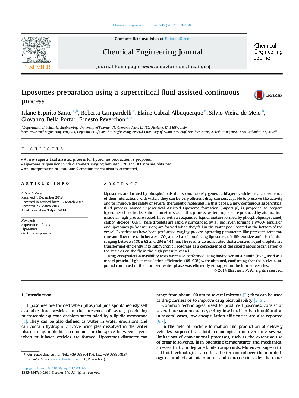 Liposomes preparation using a supercritical fluid assisted continuous process