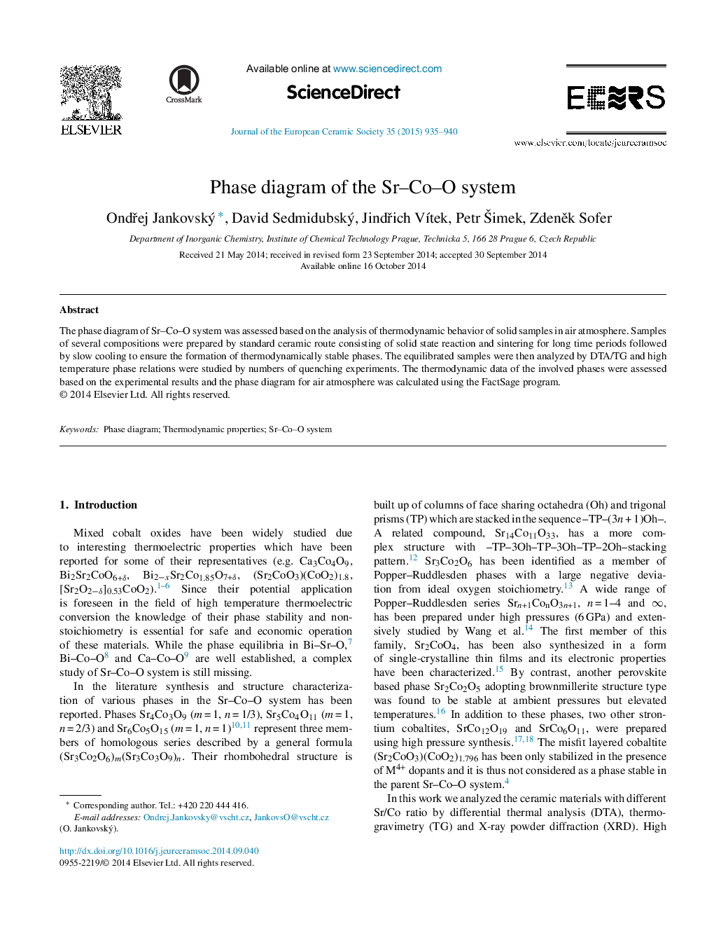 عکس صفحه اول مقاله: Phase diagram of the Sr–Co–O system Phase diagram of the Sr–Co–O system