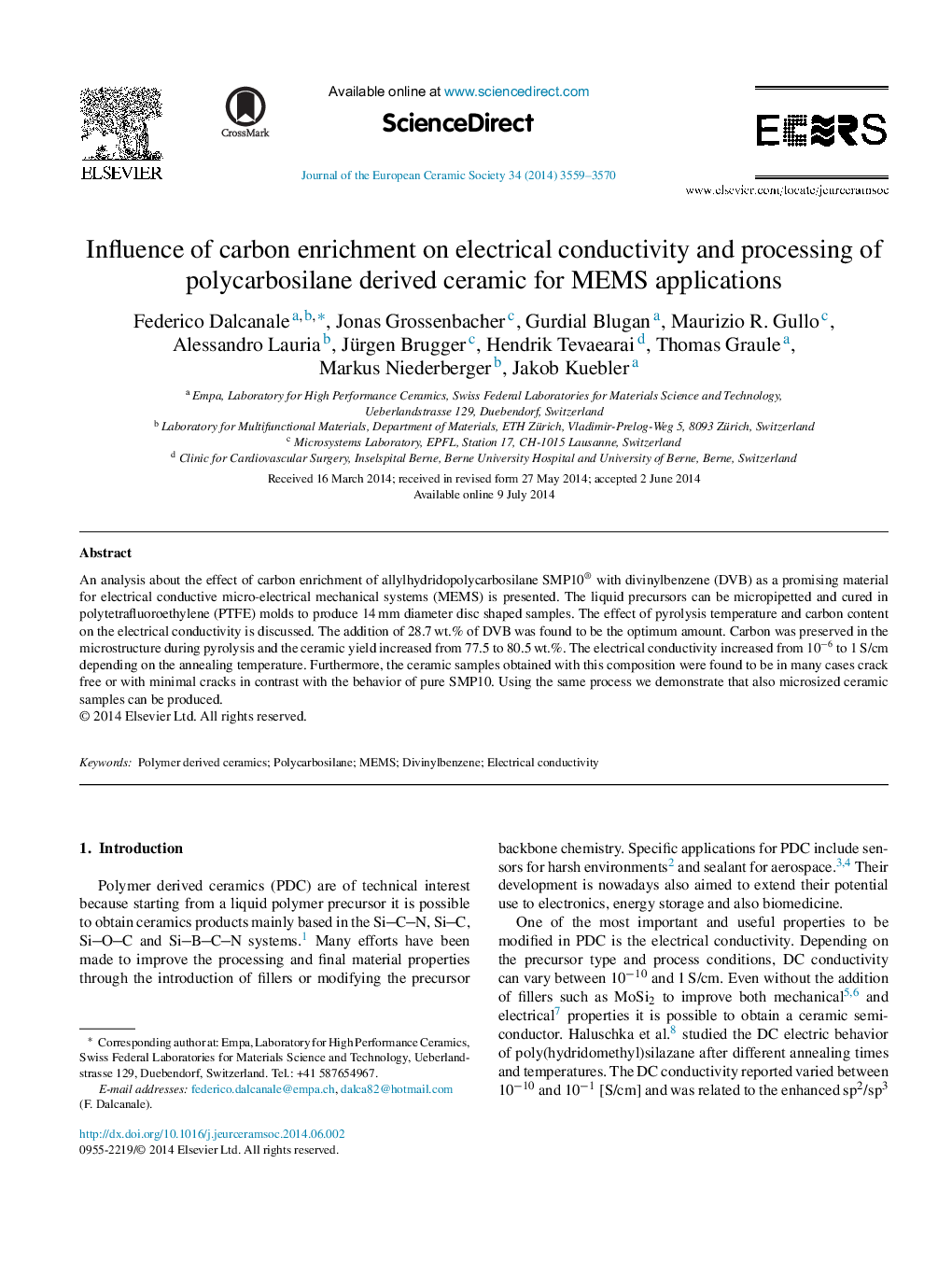 Influence of carbon enrichment on electrical conductivity and processing of polycarbosilane derived ceramic for MEMS applications