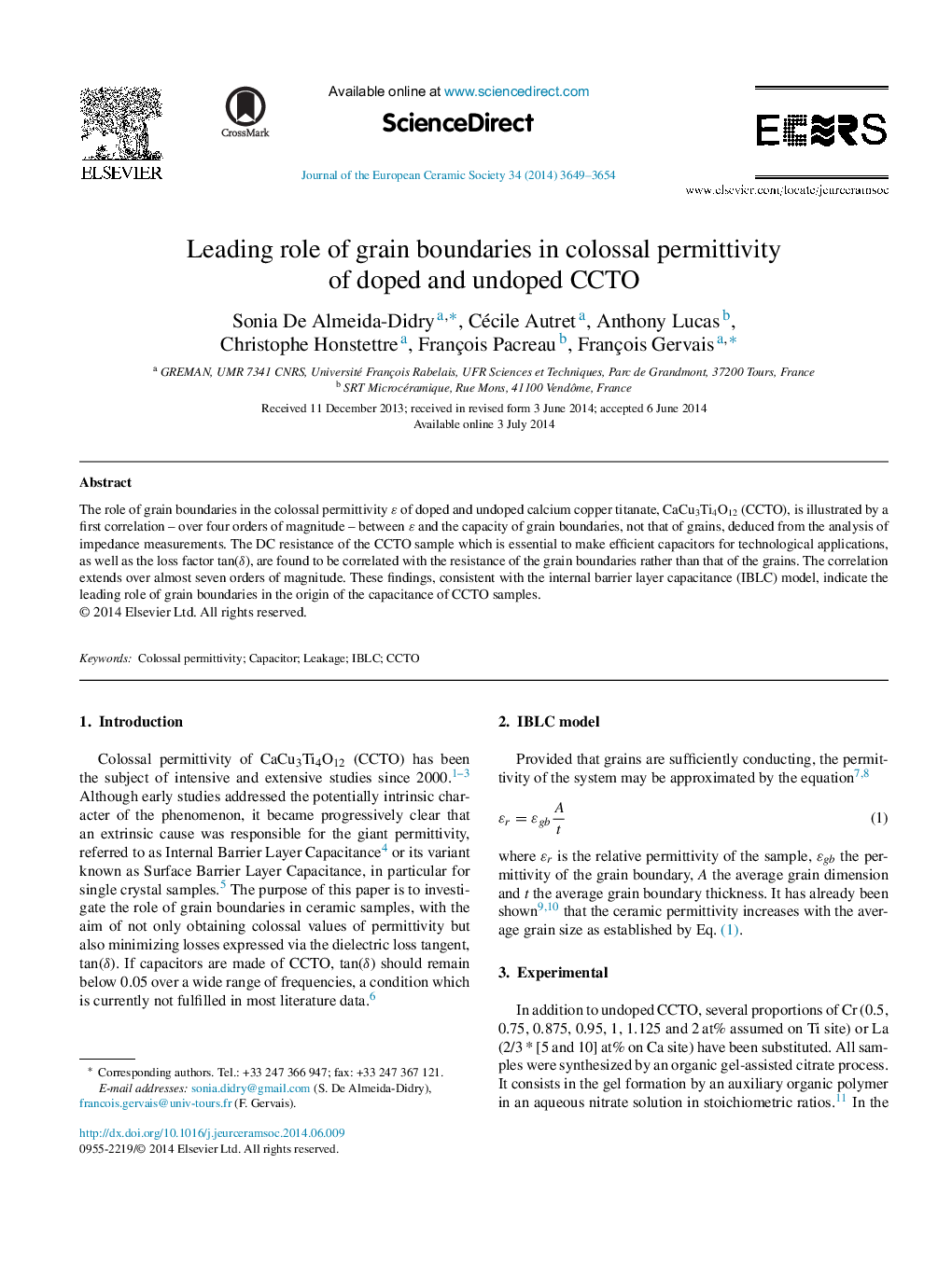 Leading role of grain boundaries in colossal permittivity of doped and undoped CCTO