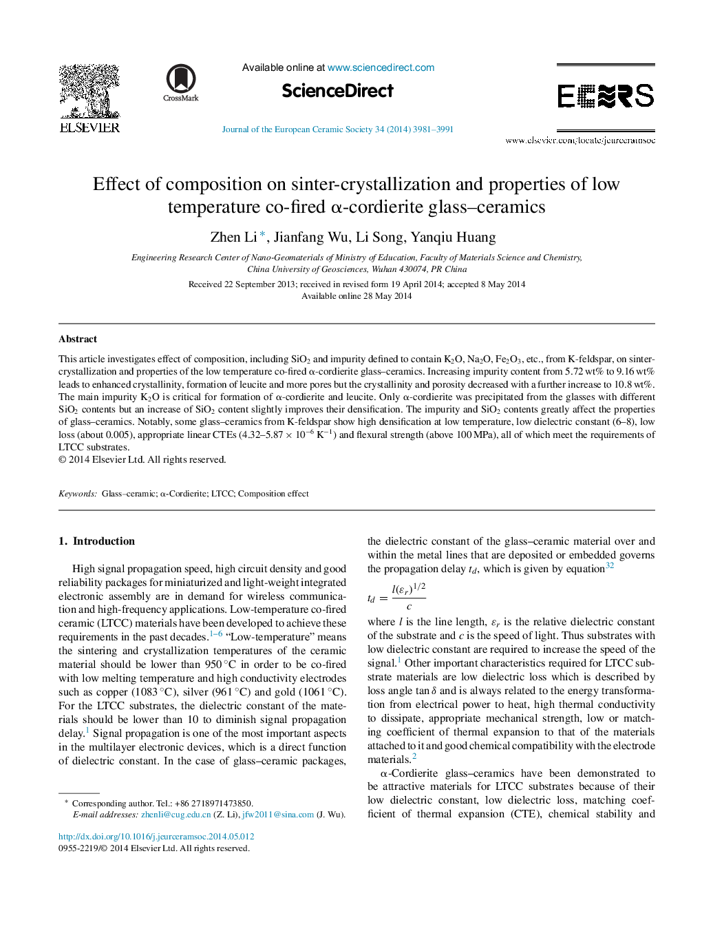 Effect of composition on sinter-crystallization and properties of low temperature co-fired α-cordierite glass–ceramics