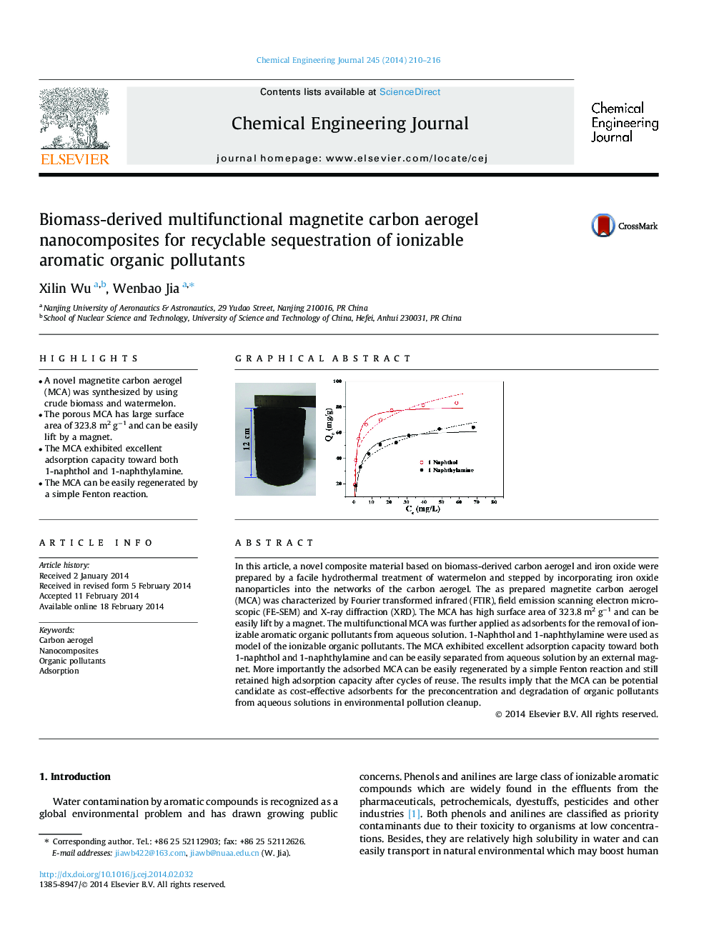 Biomass-derived multifunctional magnetite carbon aerogel nanocomposites for recyclable sequestration of ionizable aromatic organic pollutants