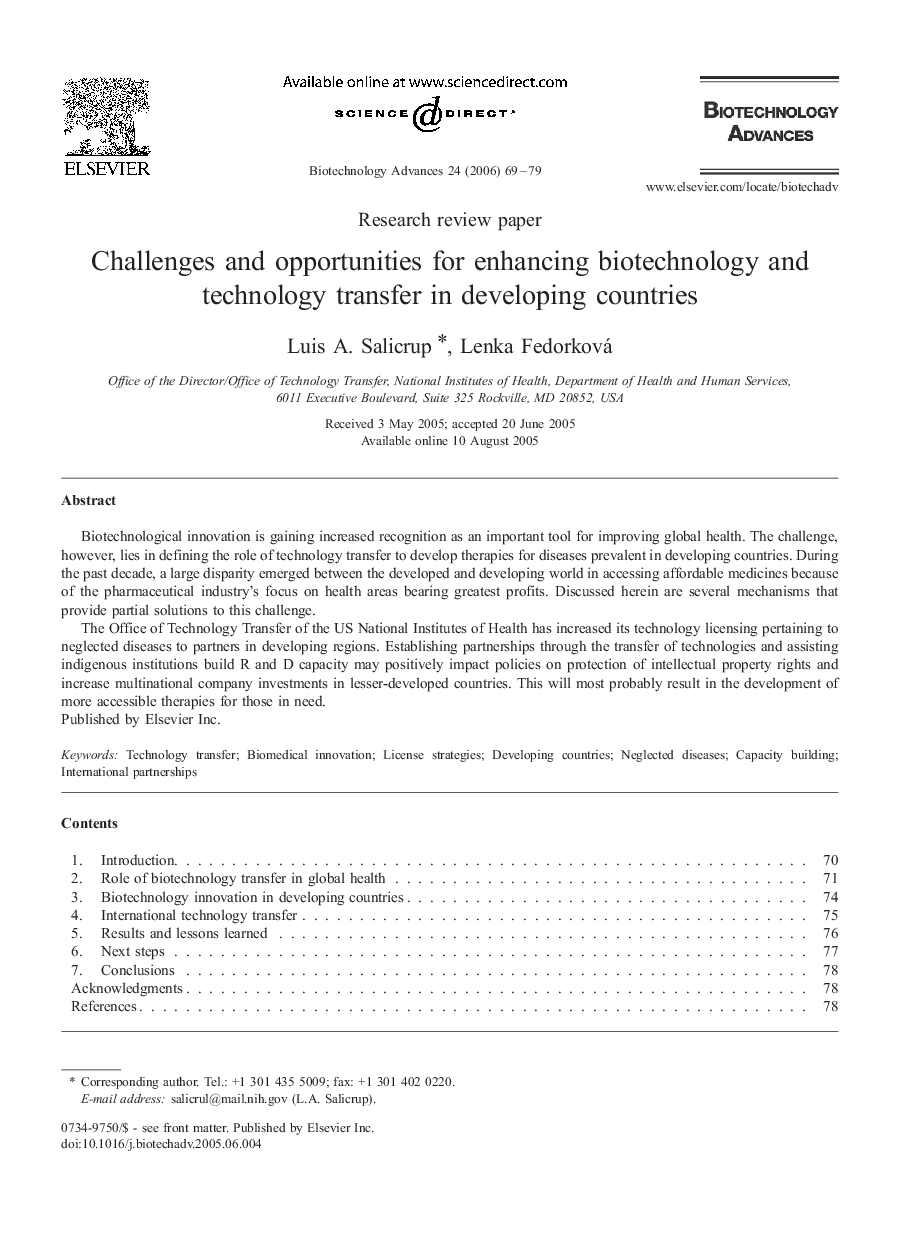 Challenges and opportunities for enhancing biotechnology and technology transfer in developing countries