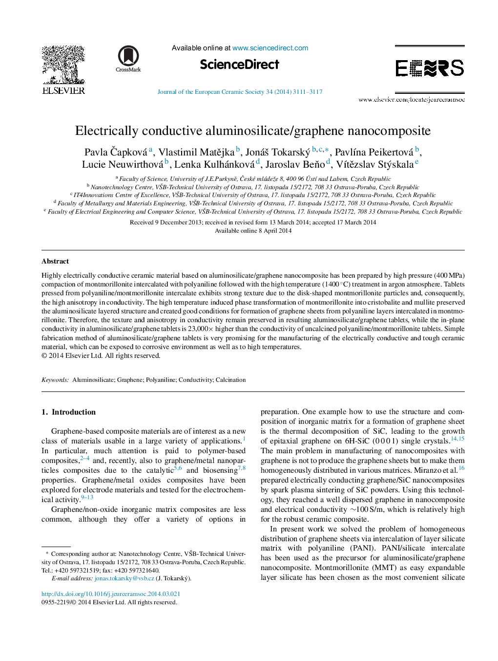 Electrically conductive aluminosilicate/graphene nanocomposite