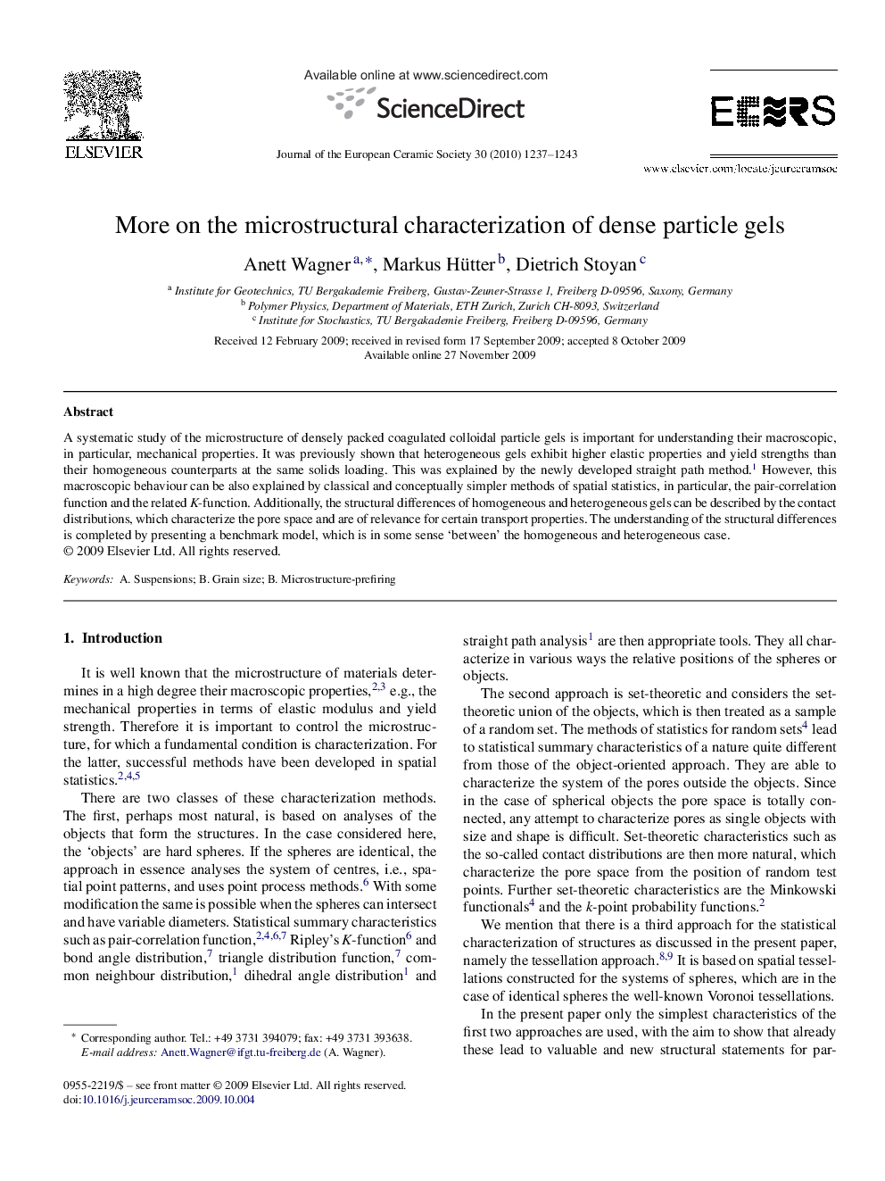 More on the microstructural characterization of dense particle gels