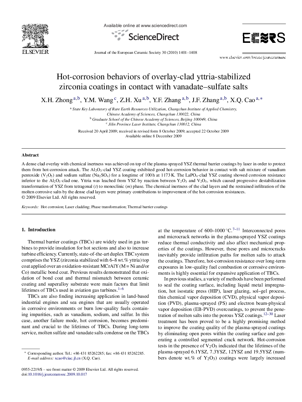 Hot-corrosion behaviors of overlay-clad yttria-stabilized zirconia coatings in contact with vanadate–sulfate salts