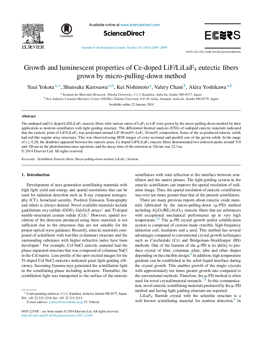 Growth and luminescent properties of Ce-doped LiF/LiLuF4 eutectic fibers grown by micro-pulling-down method