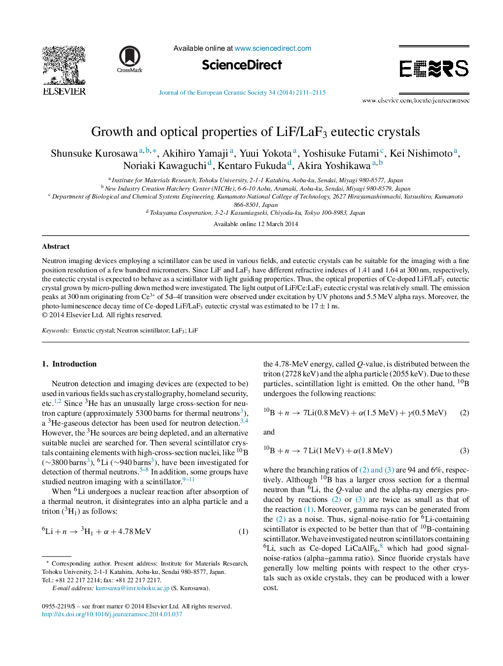 Growth and optical properties of LiF/LaF3 eutectic crystals