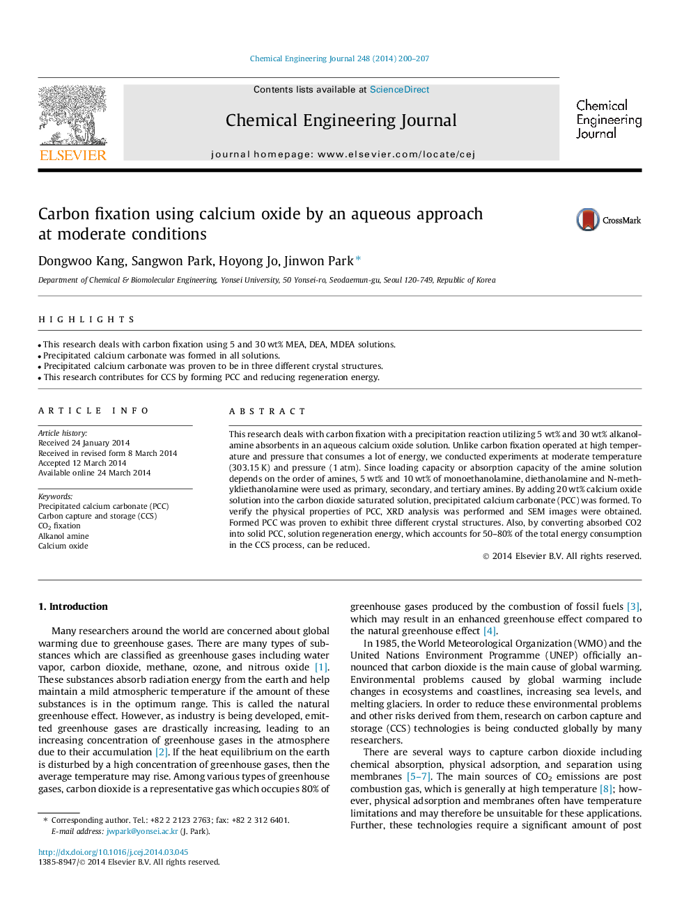 Carbon fixation using calcium oxide by an aqueous approach at moderate conditions