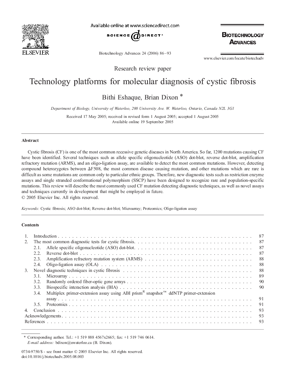 Technology platforms for molecular diagnosis of cystic fibrosis