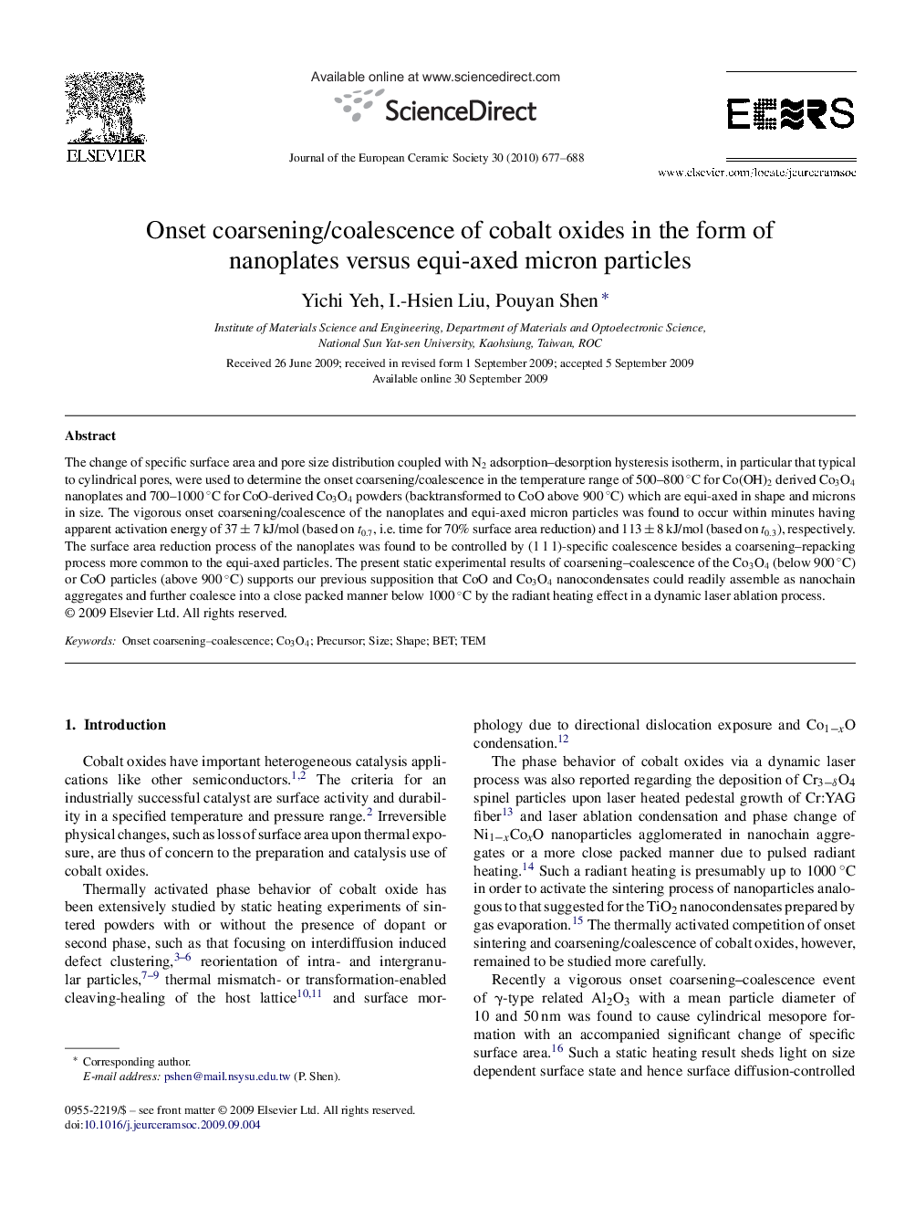 Onset coarsening/coalescence of cobalt oxides in the form of nanoplates versus equi-axed micron particles