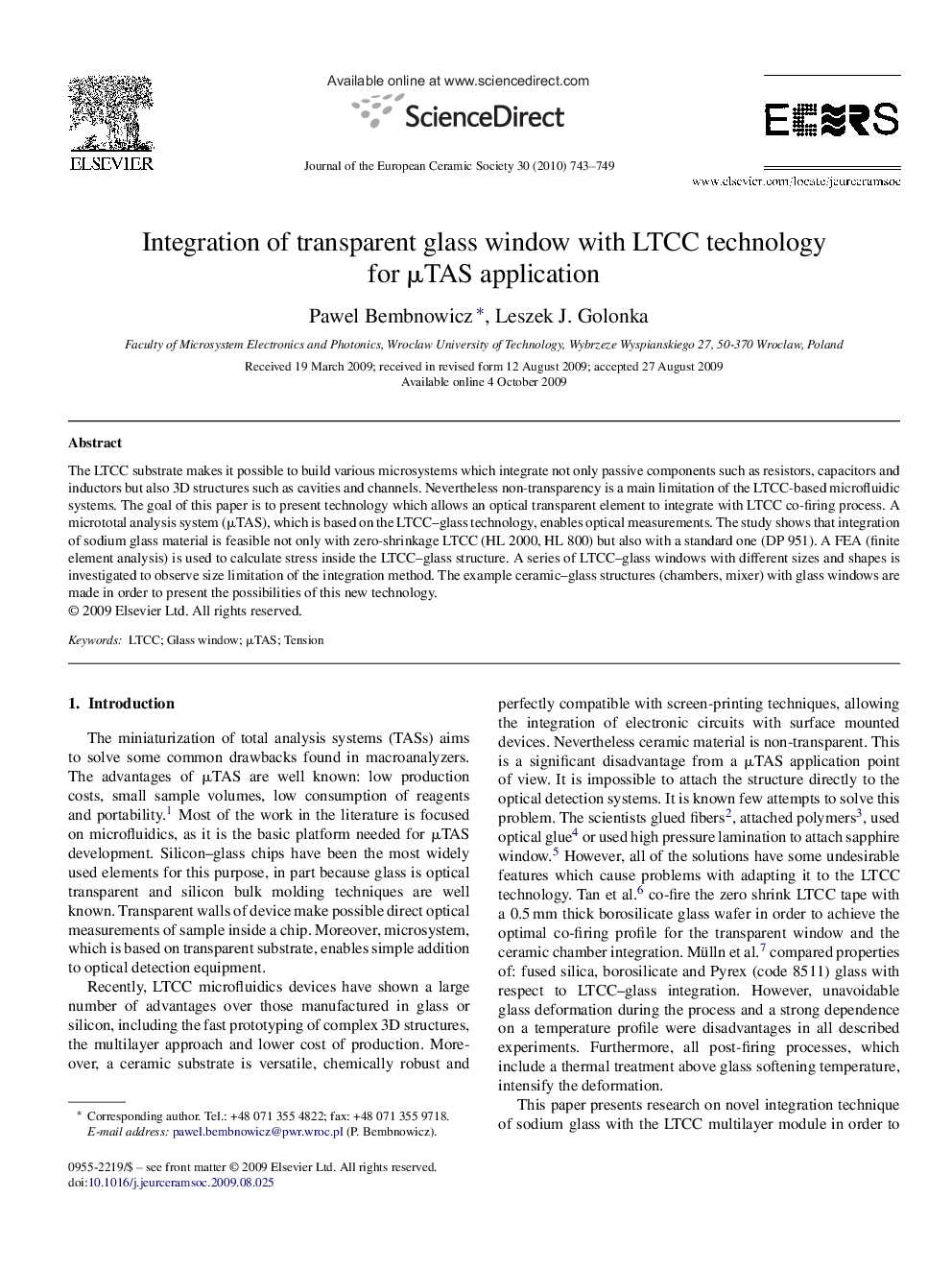 Integration of transparent glass window with LTCC technology for μTAS application