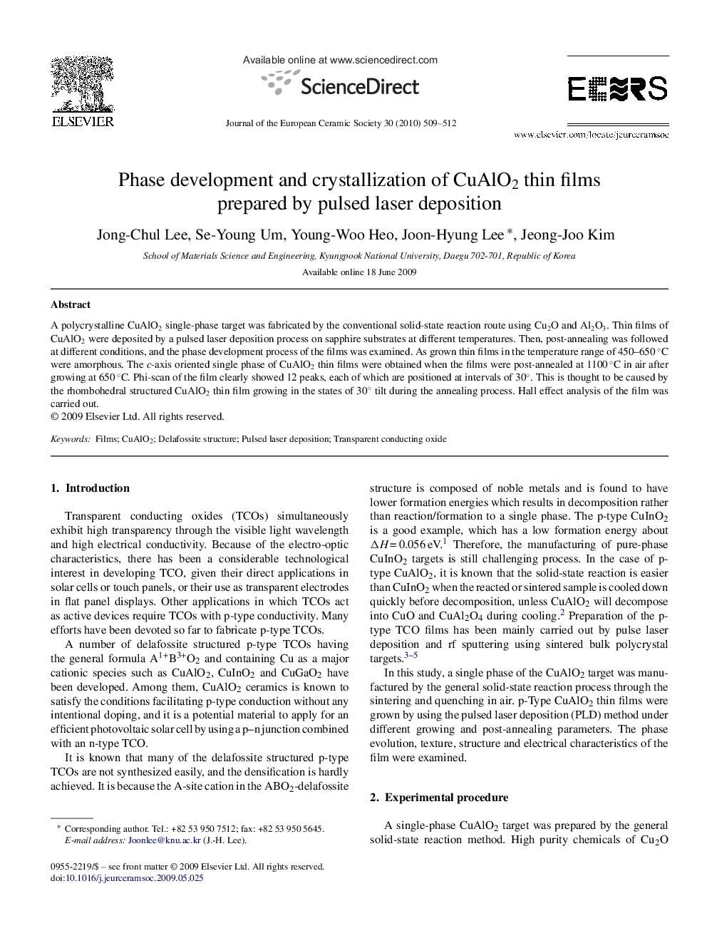 Phase development and crystallization of CuAlO2 thin films prepared by pulsed laser deposition