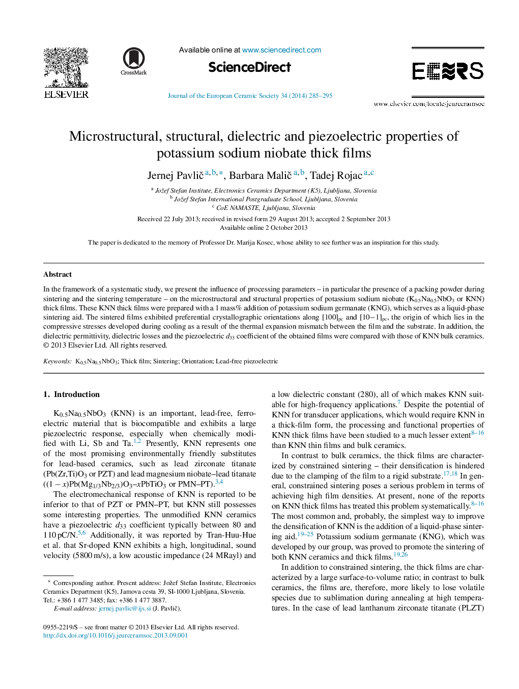 خواص میکرو سازه، ساختاری، دی الکتریک و پیزوالکتریک فیلم های ضخیم نایوبات سدیم پتاسیم 