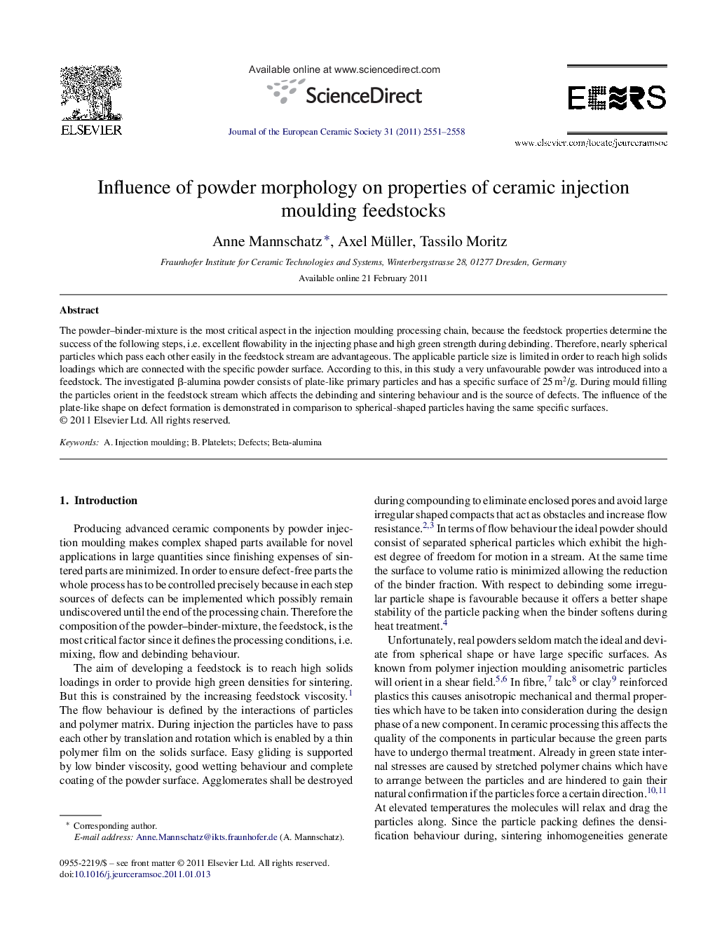 Influence of powder morphology on properties of ceramic injection moulding feedstocks