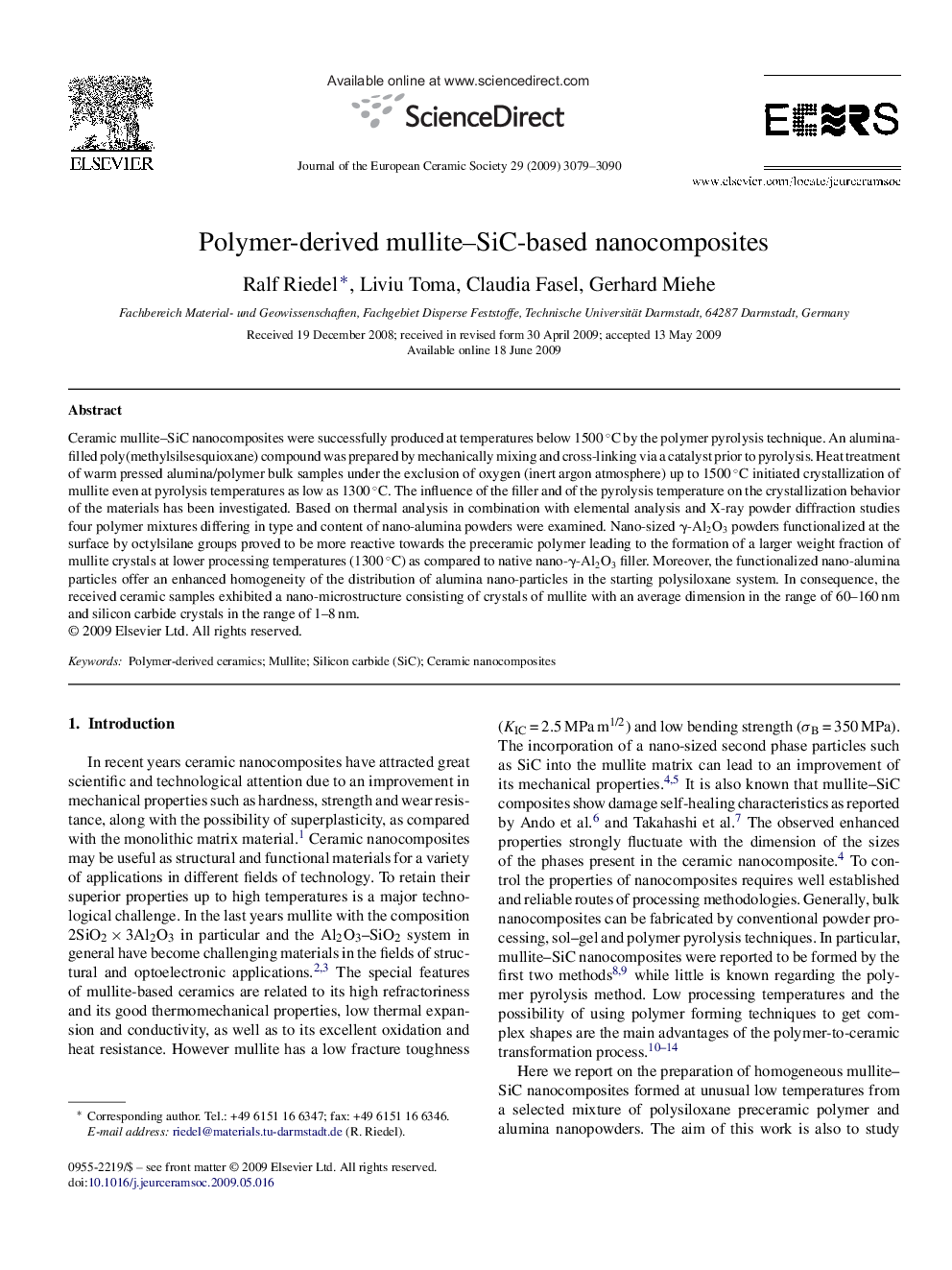 Polymer-derived mullite–SiC-based nanocomposites