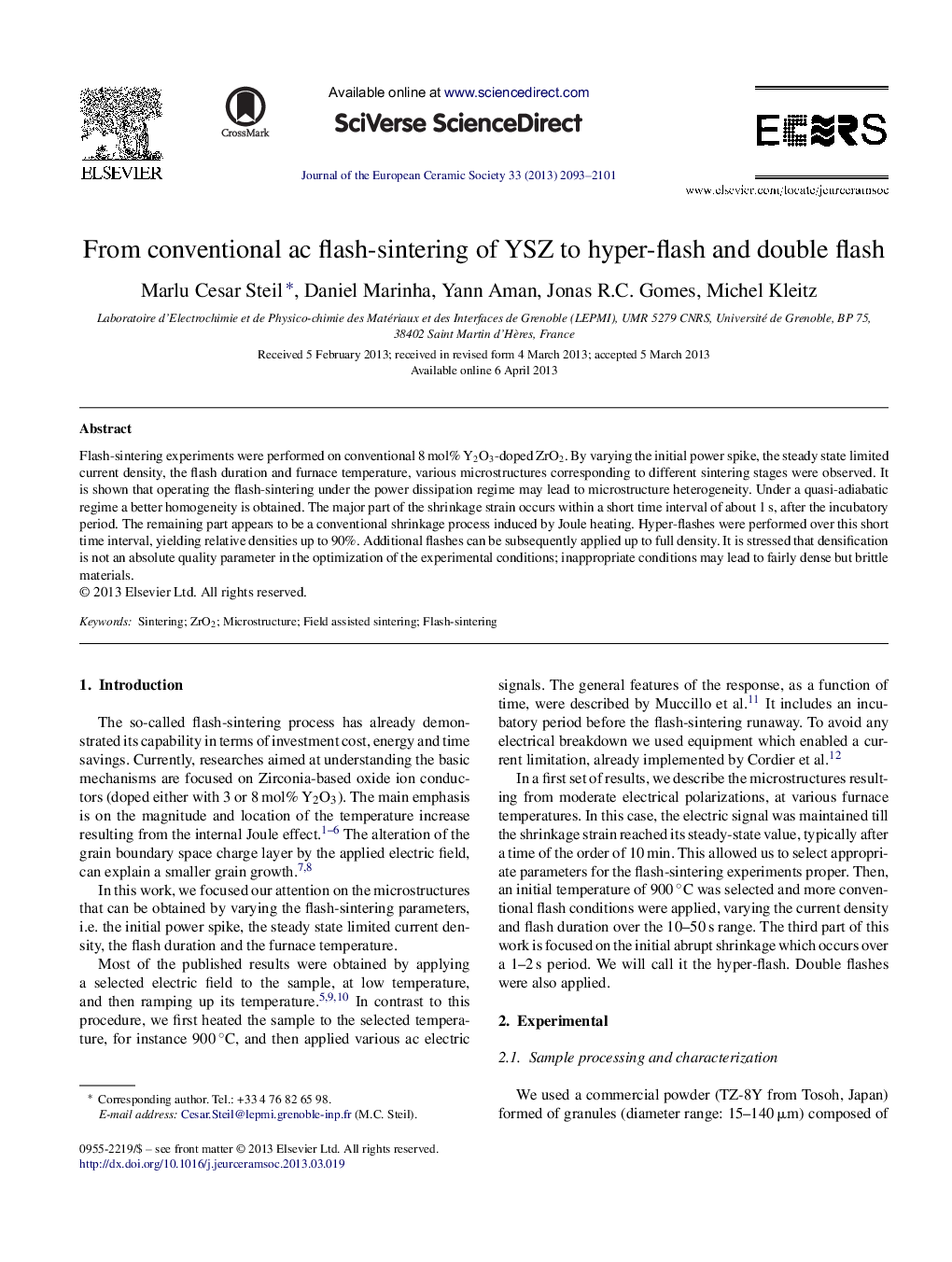 From conventional ac flash-sintering of YSZ to hyper-flash and double flash