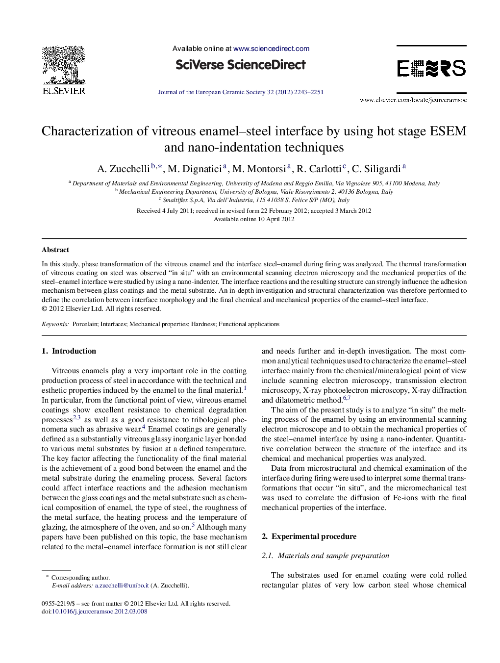 Characterization of vitreous enamel-steel interface by using hot stage ESEM and nano-indentation techniques