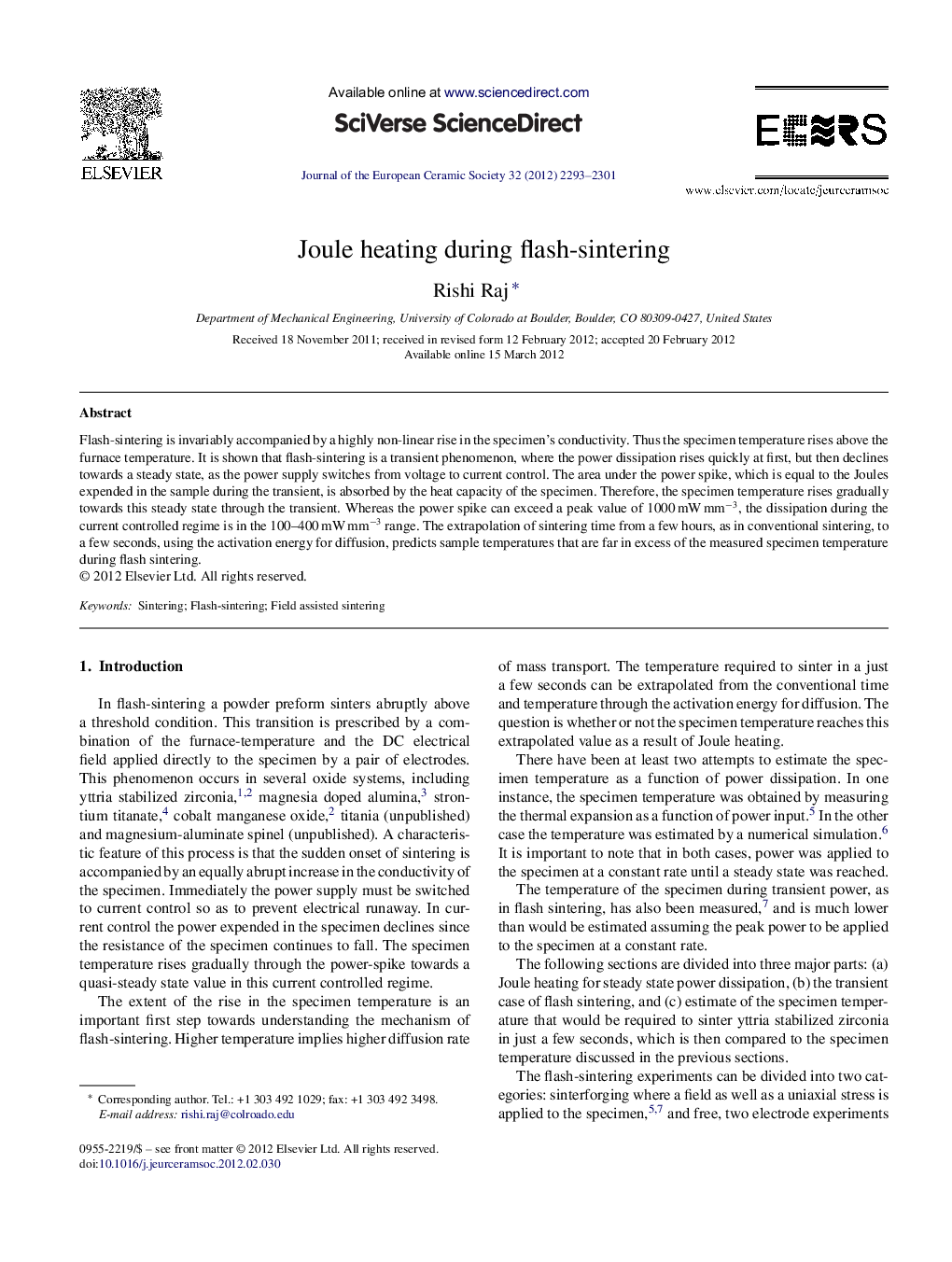 Joule heating during flash-sintering