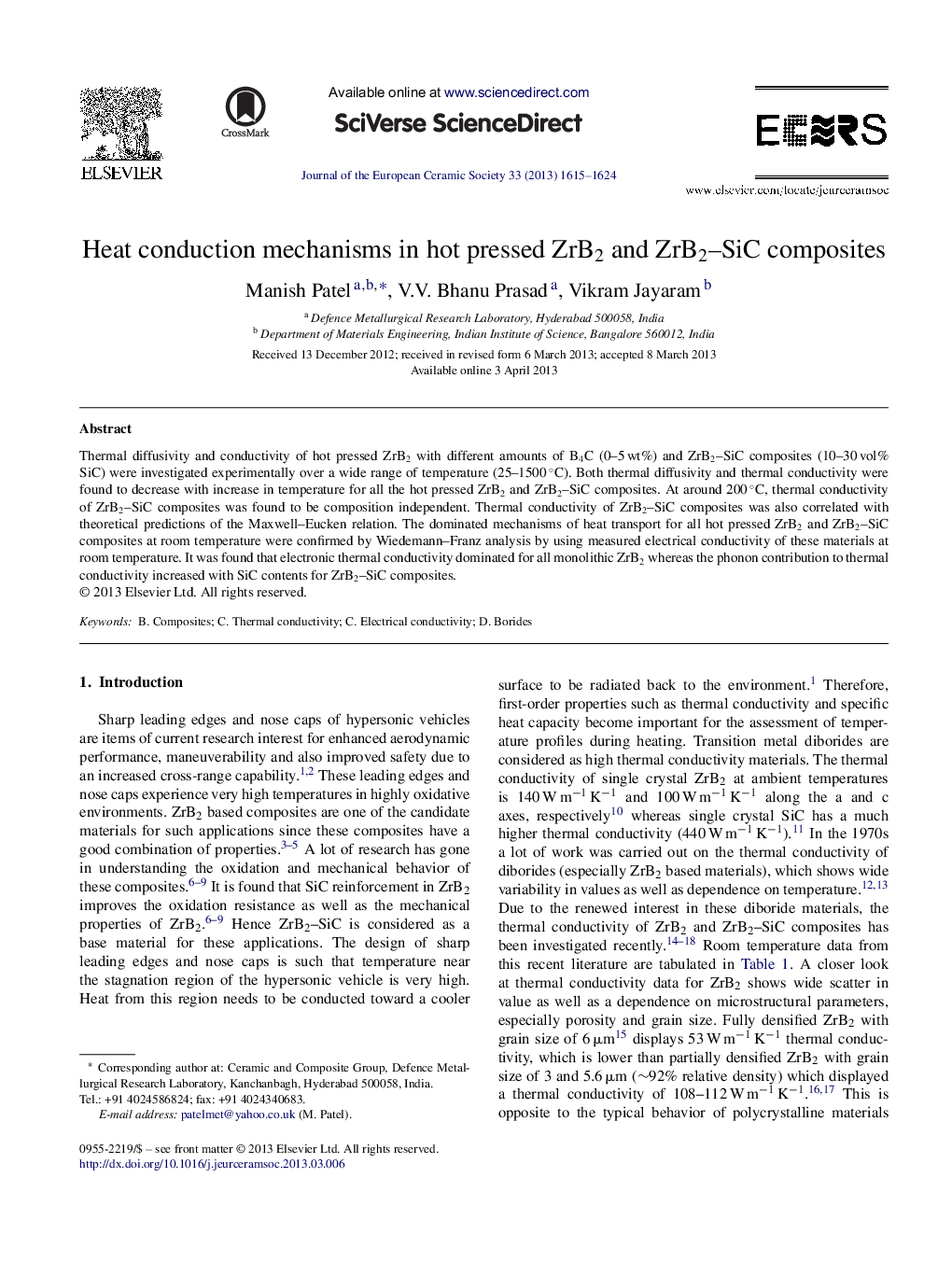 Heat conduction mechanisms in hot pressed ZrB2 and ZrB2–SiC composites