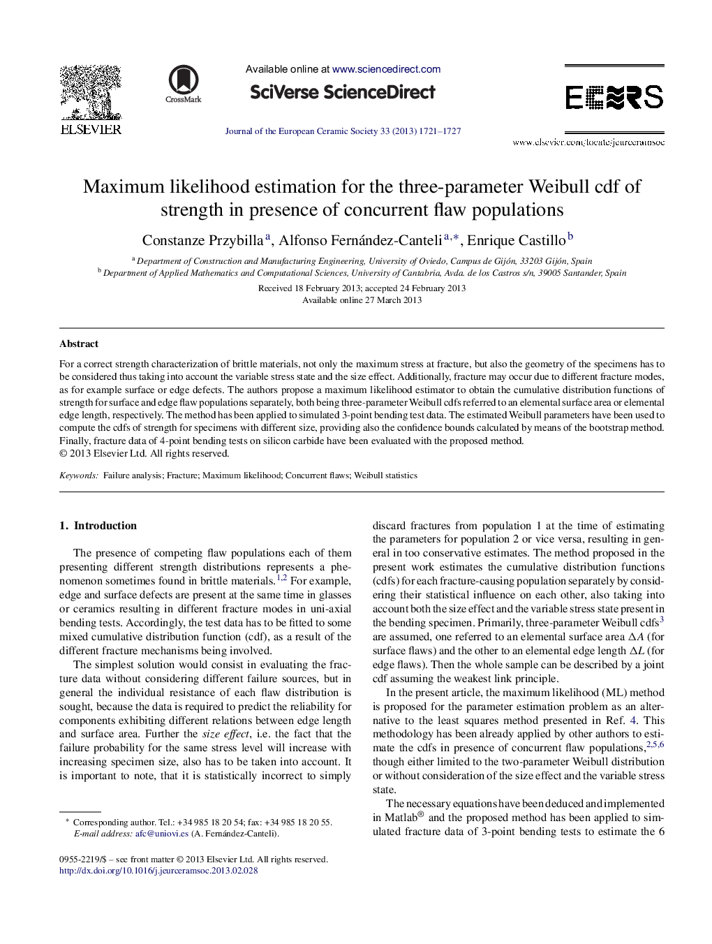 Maximum likelihood estimation for the three-parameter Weibull cdf of strength in presence of concurrent flaw populations