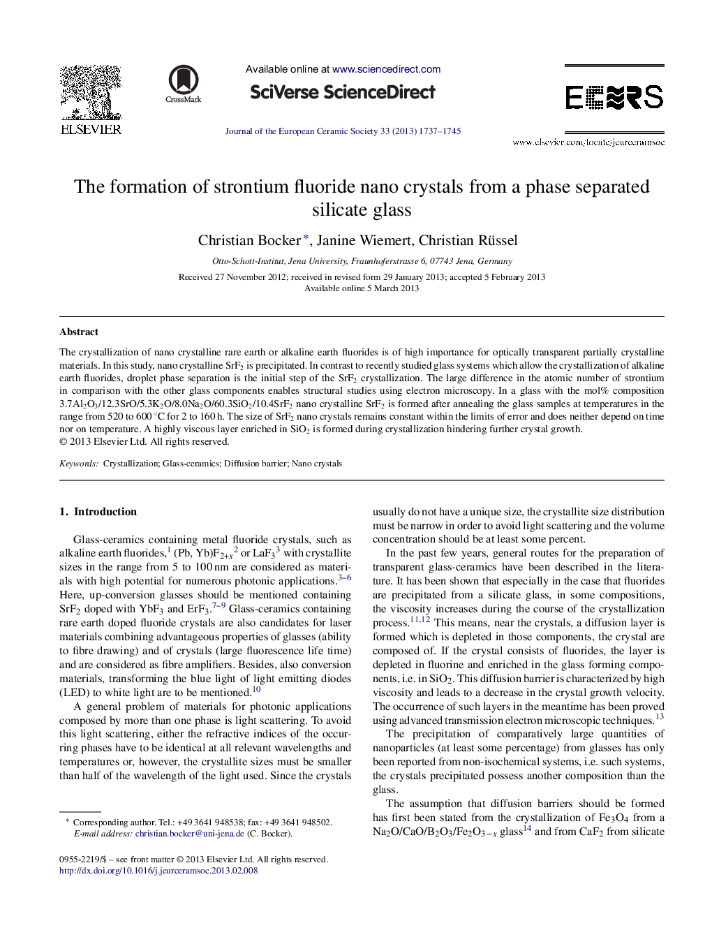 The formation of strontium fluoride nano crystals from a phase separated silicate glass