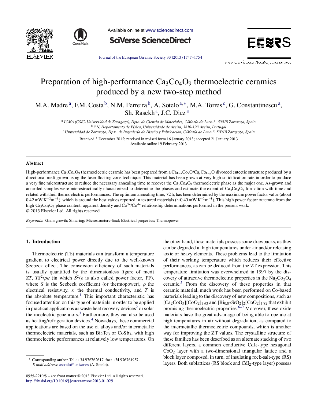 Preparation of high-performance Ca3Co4O9 thermoelectric ceramics produced by a new two-step method